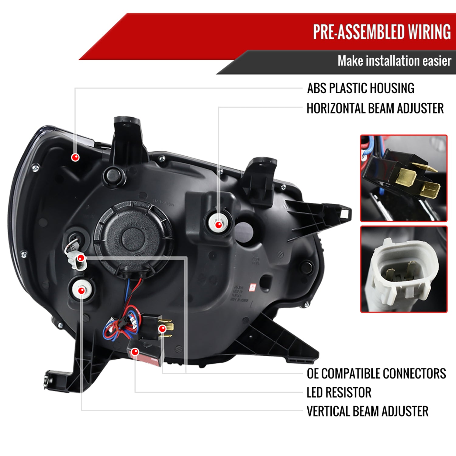 2012-2015 Toyota Tacoma LED C-Bar Projector Headlights Glossy Black/Smoke Lens