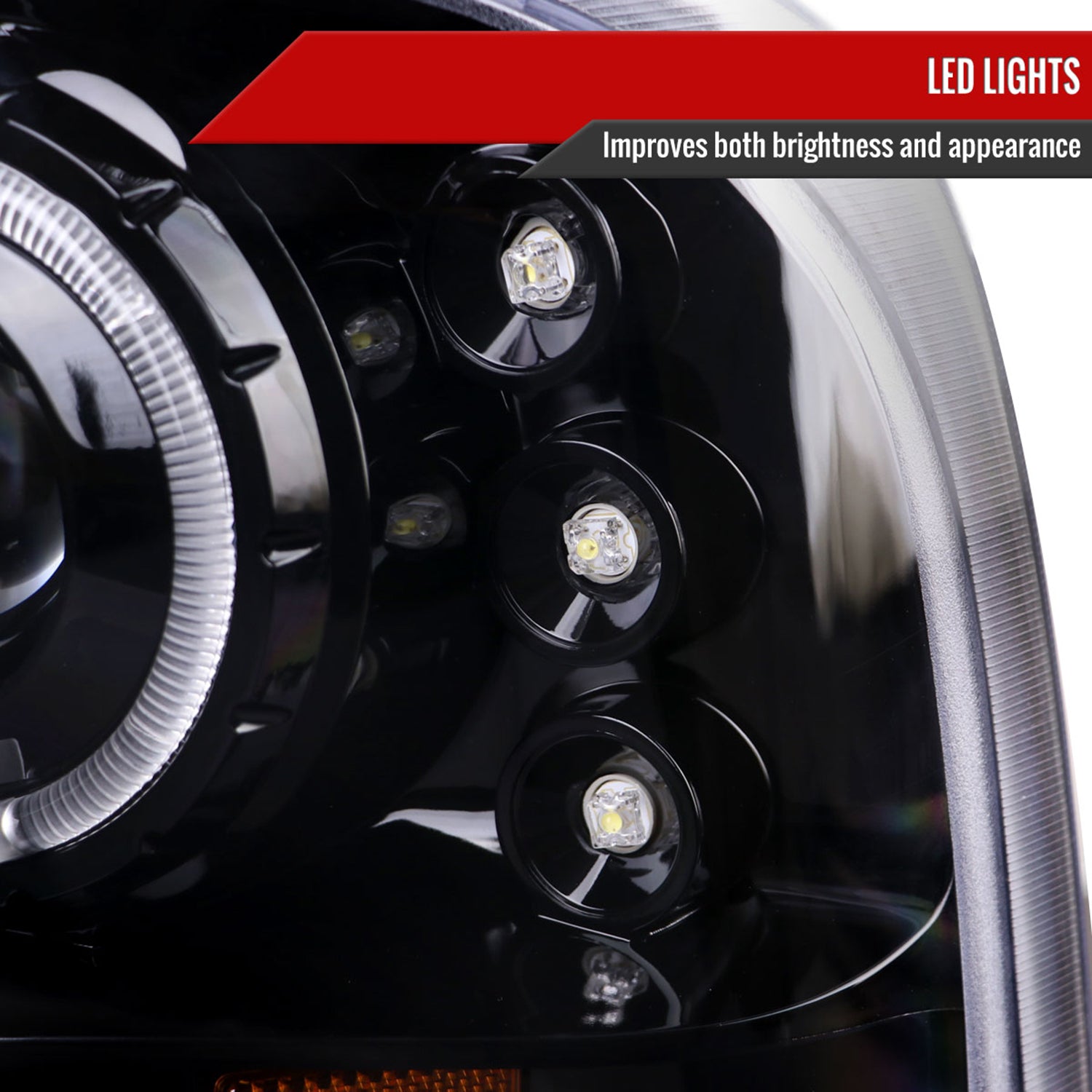 1999-2004 Ford F-250/350/450/550 Dual Halo Headlights Black