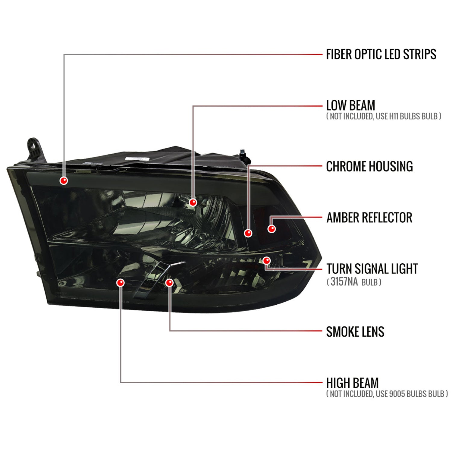 2009-2018 Dodge RAM 1500/ RAM 2500/3500 LED Bar Factory Headlights Chrome