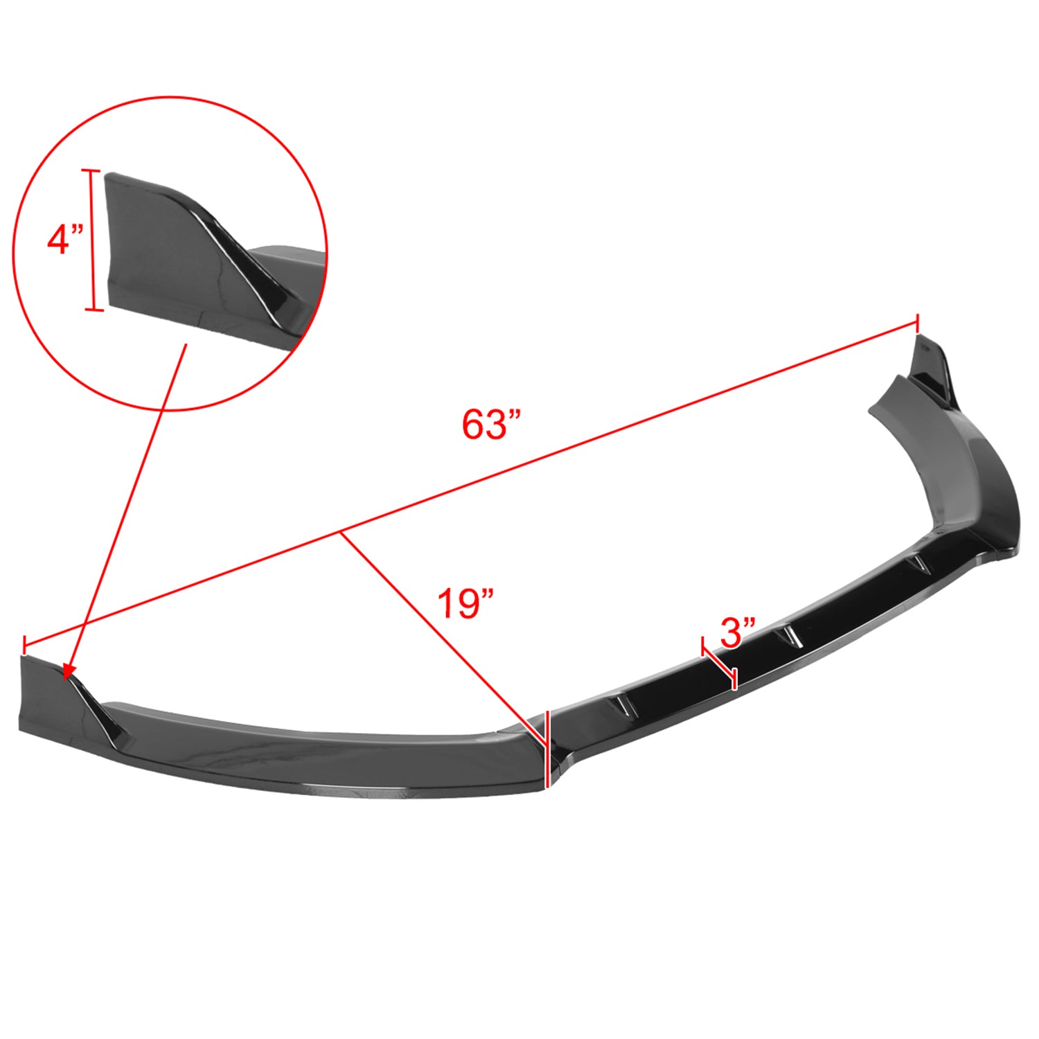 2014-2019 Ford Fiesta Glossy Black 3Pcs Front Bumper Lip Splitter Kit