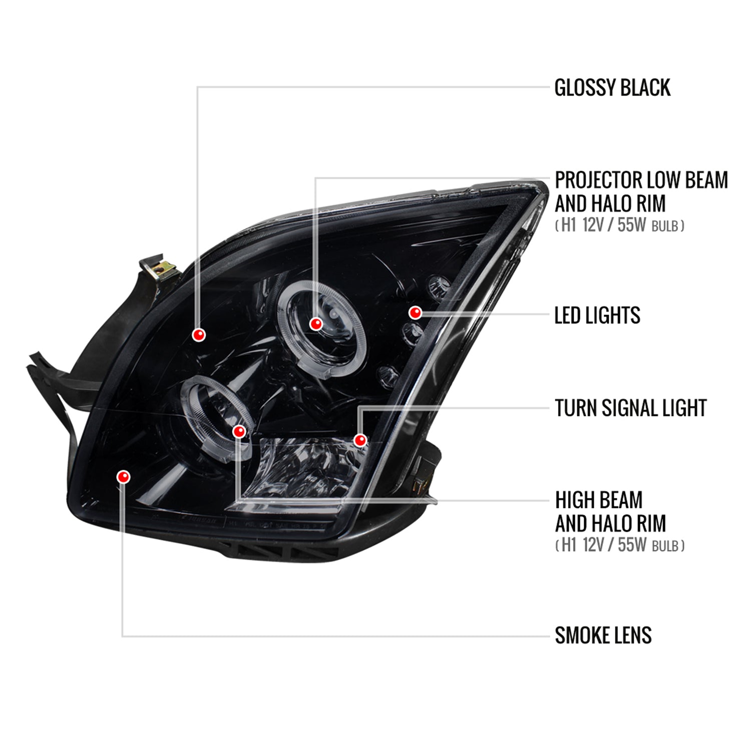 2006-2009 Ford Fusion Dual Halo Projector Headlights Glossy Black/Smoke Lens