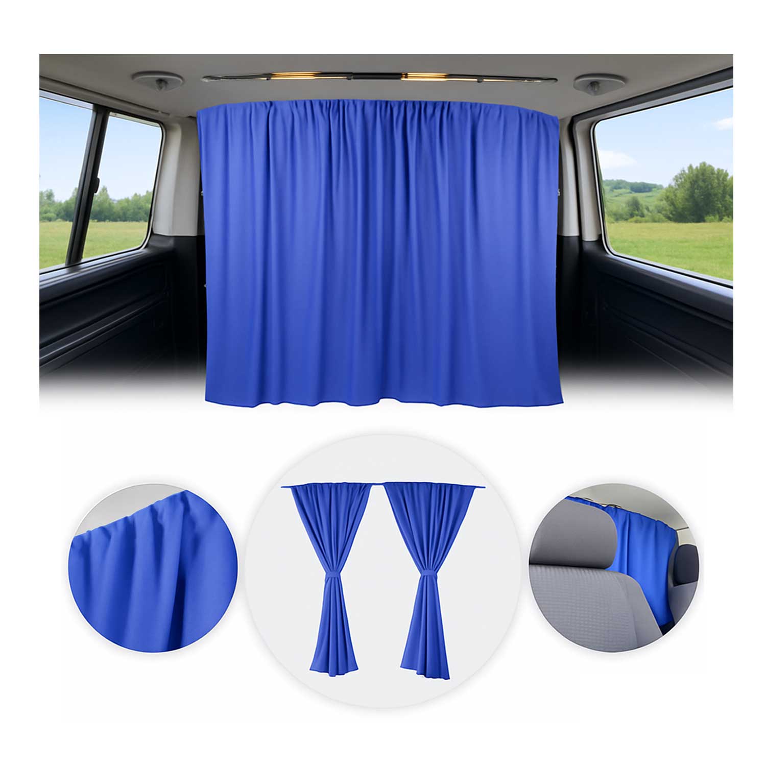 RAM ProMaster Cabin Divider Curtains Privacy Curtains Blue 2 Curtains