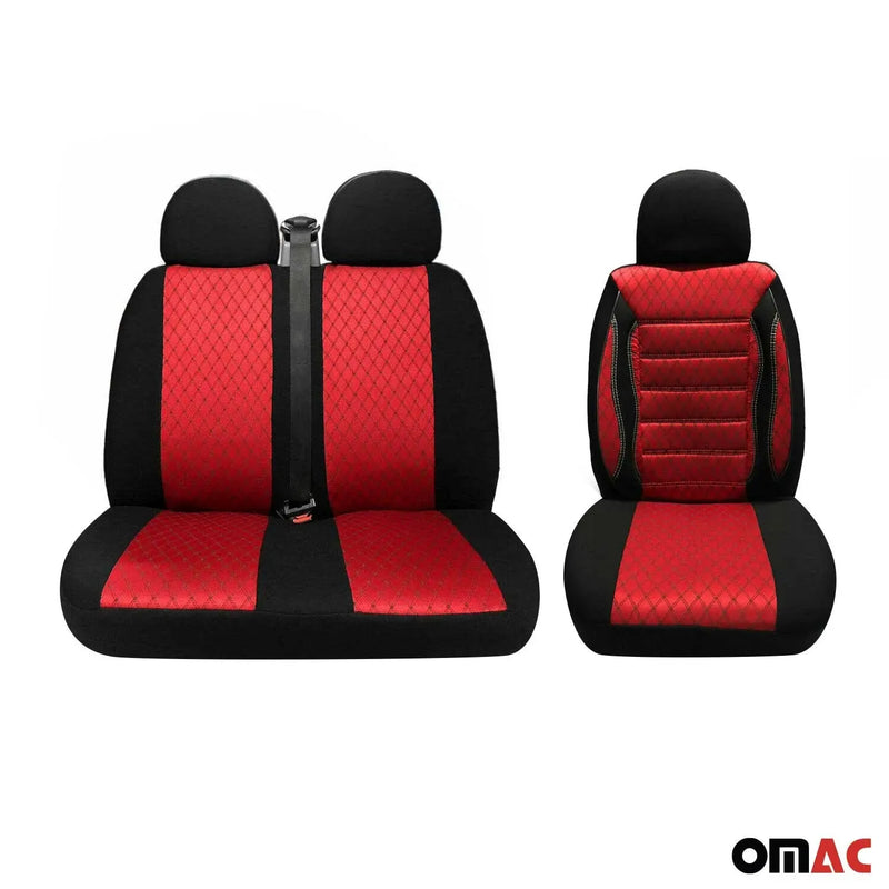 2014-2024 RAM Promaster Front Car Seat Covers Protector Black Red 2+1 Set