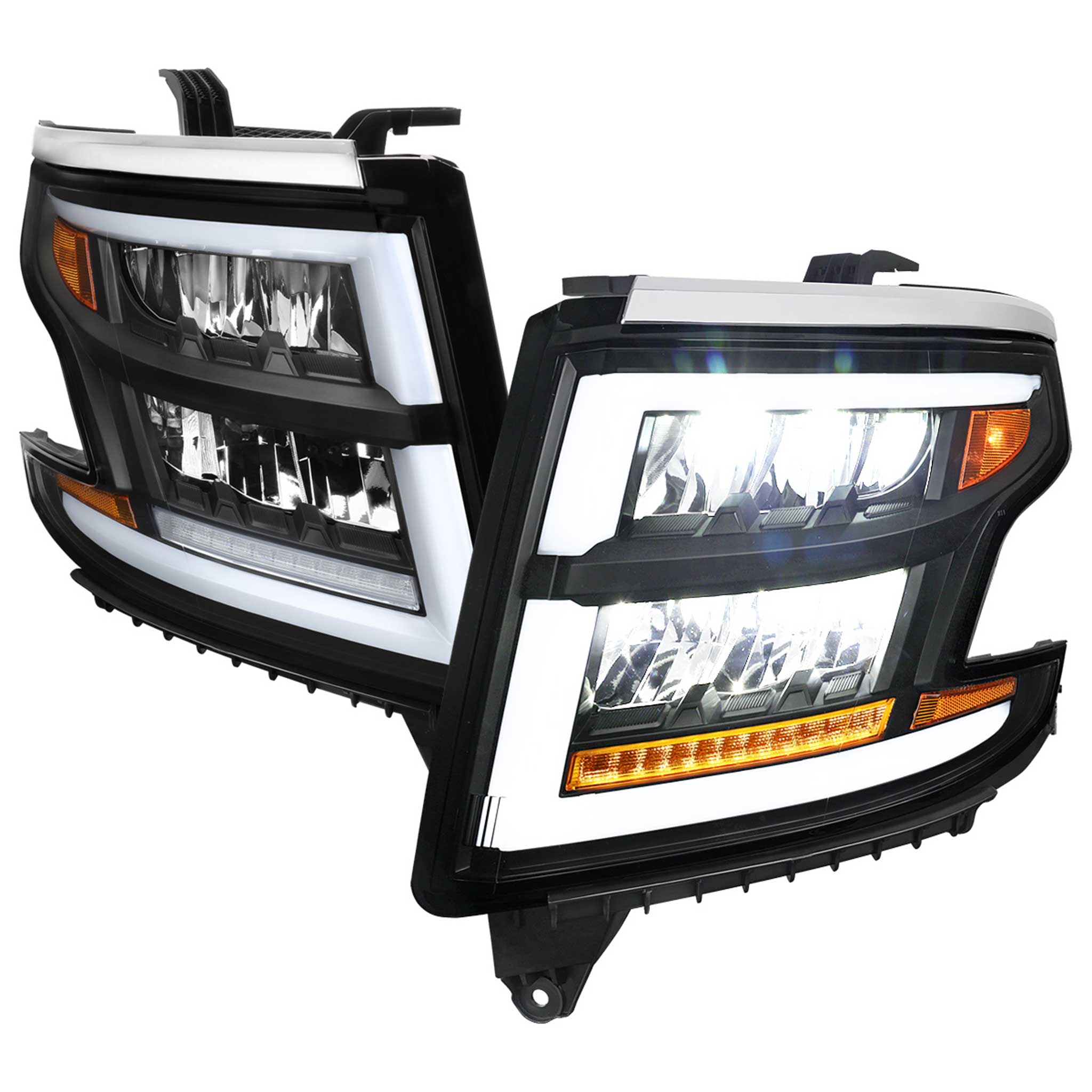 For Chevrolet Tahoe 2015-2020 Full LED DRL Sequential Headlights Matte Black Housing Clear Lens