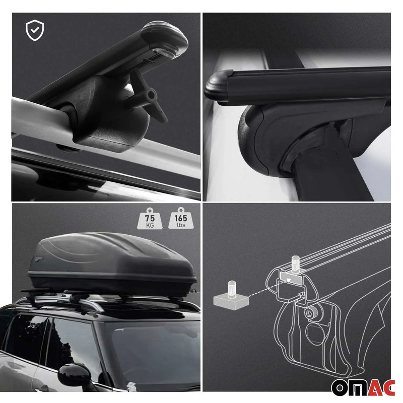 Bike Carrier Roof Rail Rack Cross Bars Luggage 42" Black Aluminum Set