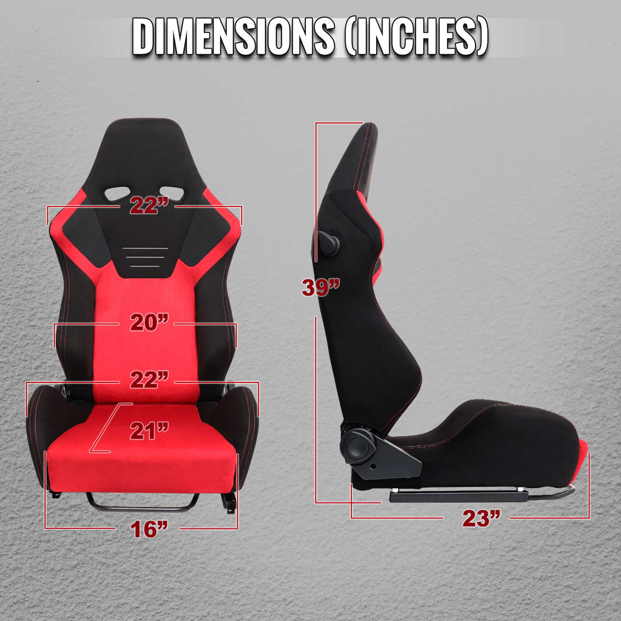 Universal Racing Seat Bright Red Suede Front Black Suede Black Double Red Stitch