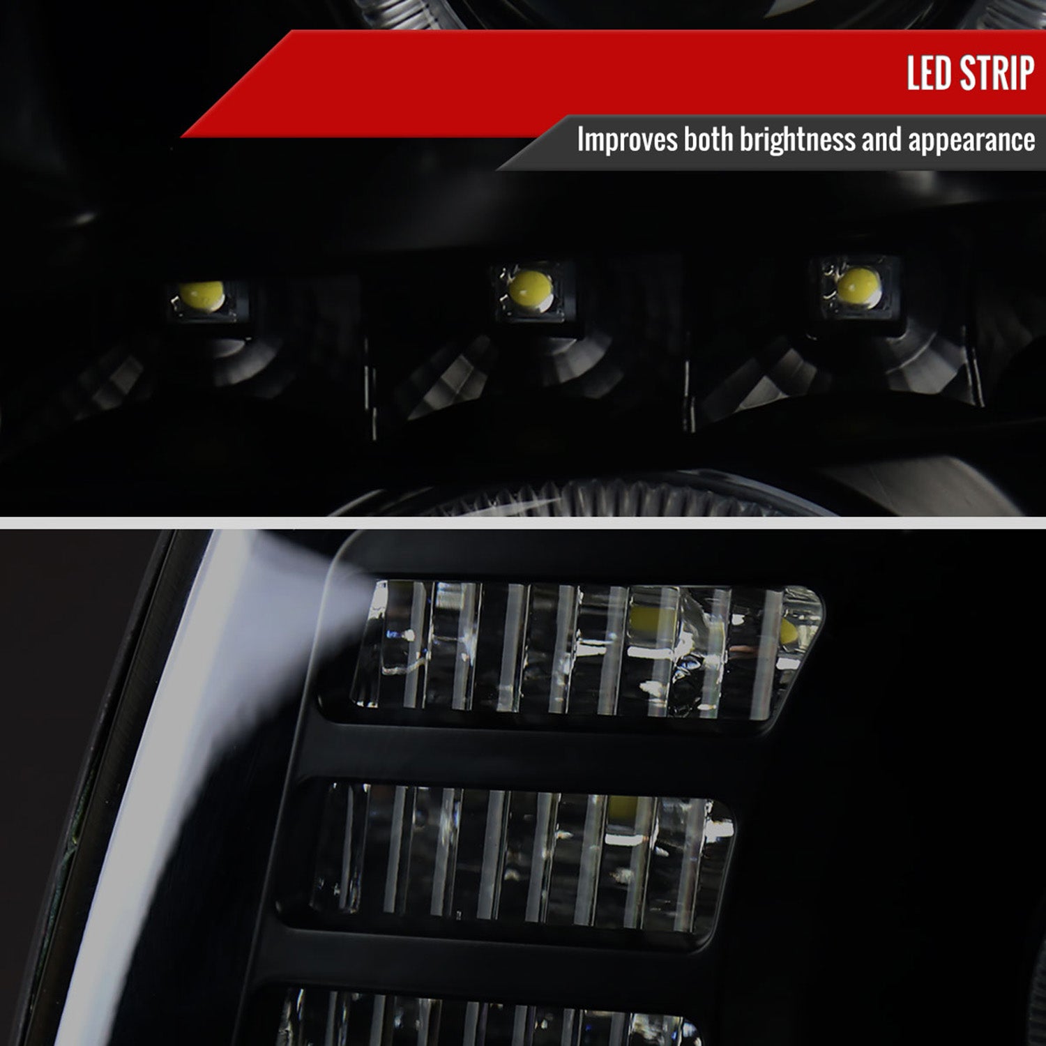 2002-2006 Cadillac Escalade Dual Halo Projector Headlights SMD LED Light Smoke