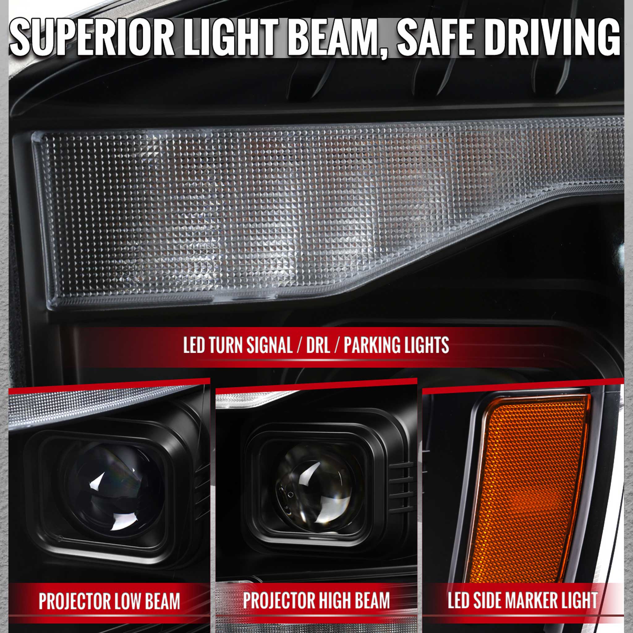 For Dodge RAM 1500 2006-08 / RAM 2500 3500 2006-09 Headlights Switchback Amber LED Strips Turn Signals DRL Black Housing Clear Lens