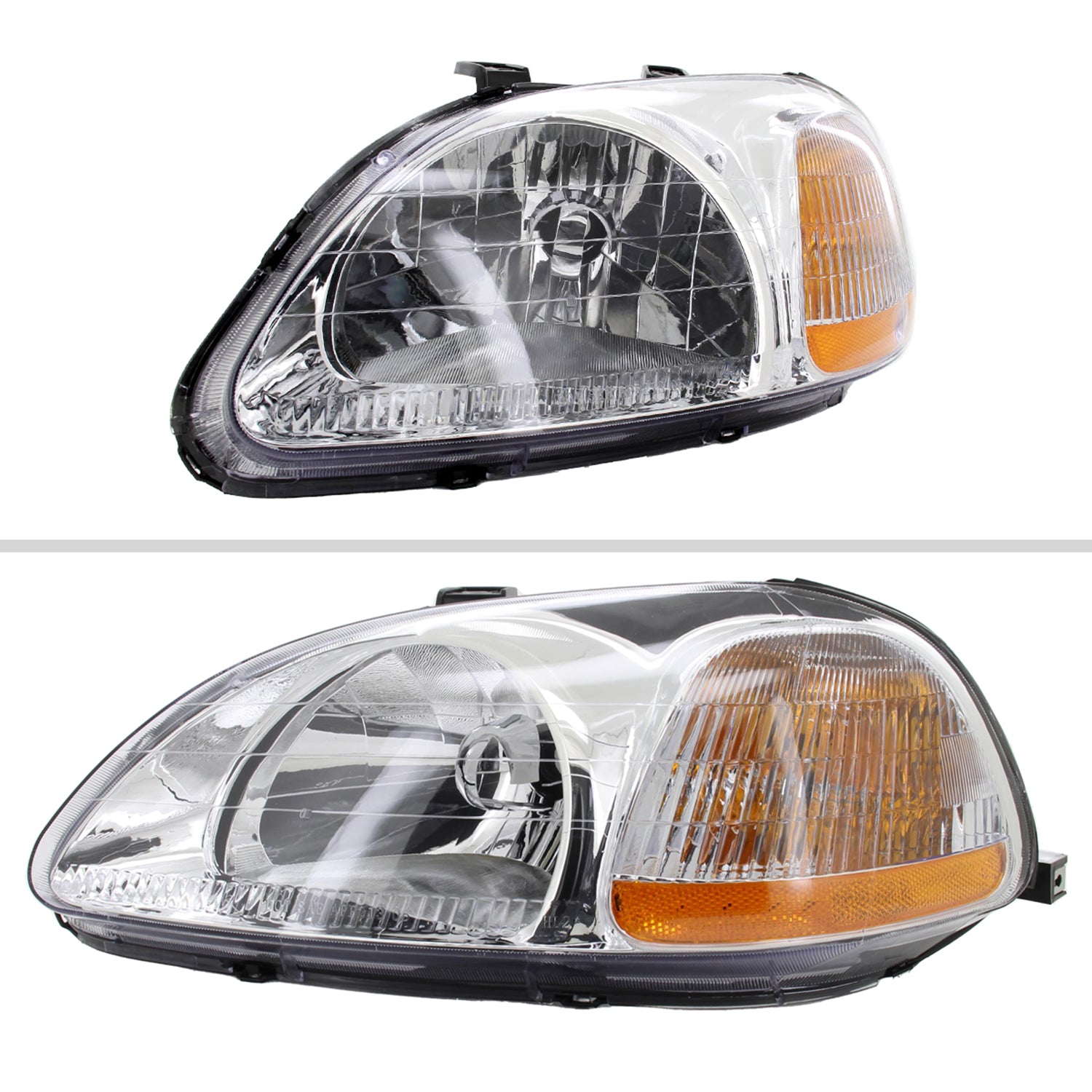 1996-1998 Honda Civic Crystal Headlights Chrome Housing/Clear Lens