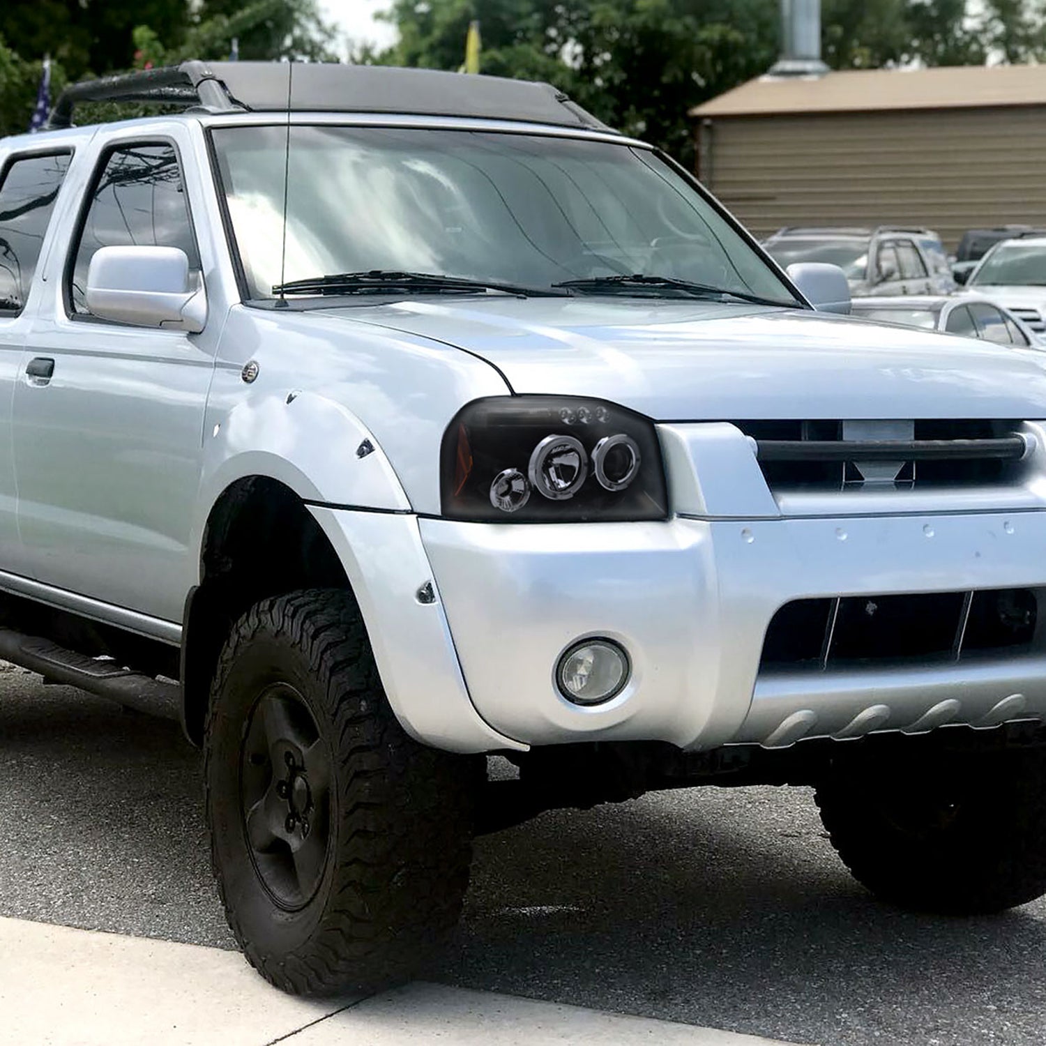 2001-2004 Nissan Frontier Dual Halo Projector Headlights Glossy Black/Smoke