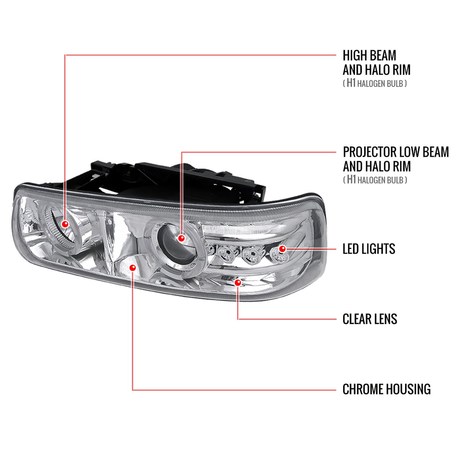1999-2002 Chevy Silverado/ Tahoe Suburban Headlights Bumper Lights Chrome