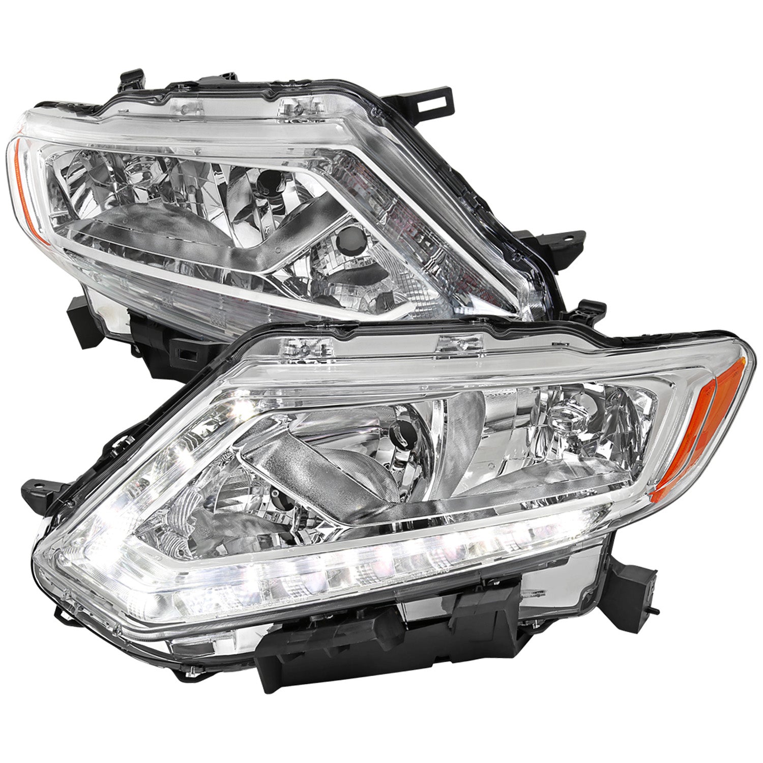 2014-2016 Nissan Rogue LED Strip Factory Style Headlights Chrome/Clear Lens