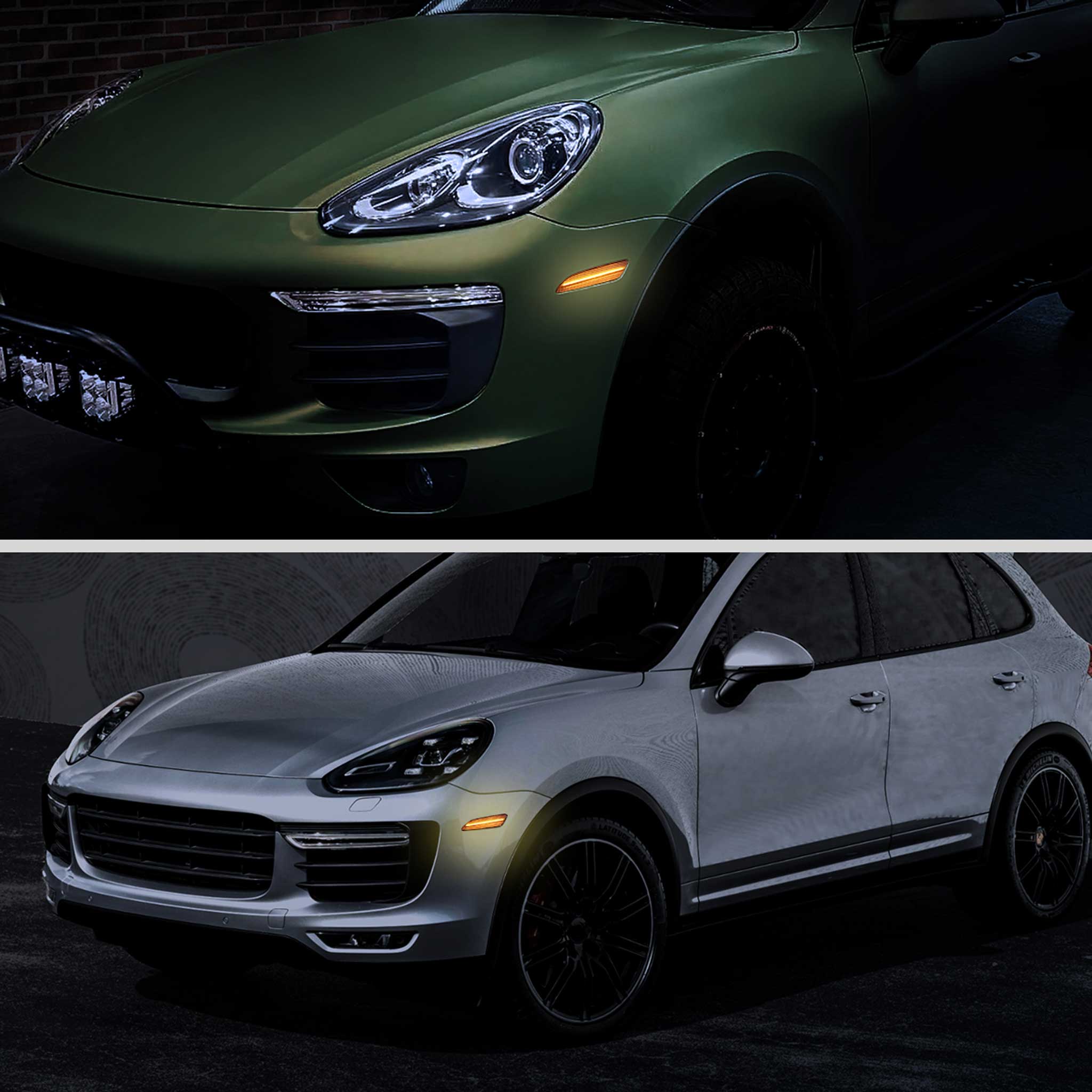 For Porsche Cayenne 958 2015-2018 Front Bumper LED Side Marker Turn Signal Lights Chrome Housing Smoked Lens