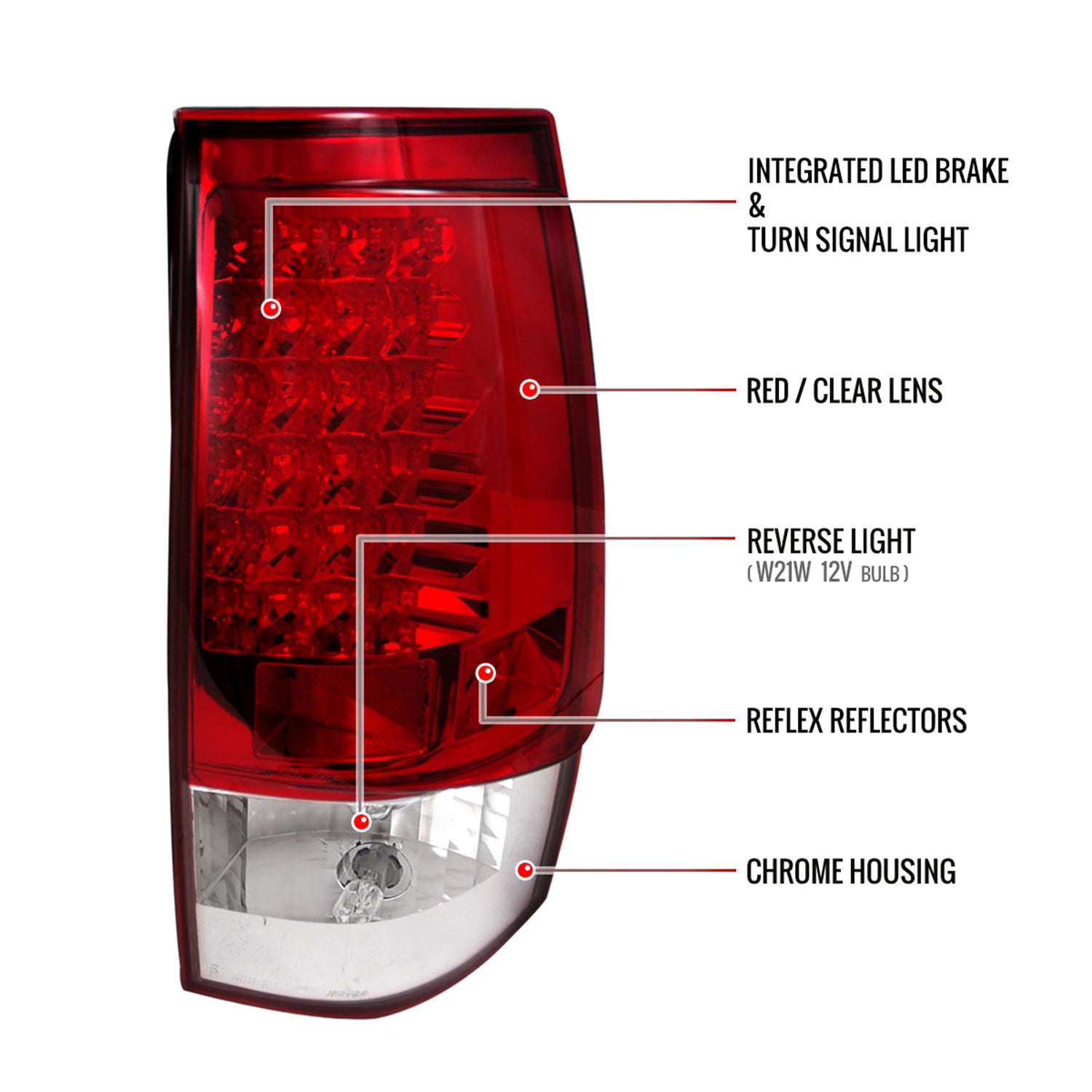2007-2014 Chevy Tahoe/Suburban LED Tail Lights Chrome Housing/Red Clear Lens