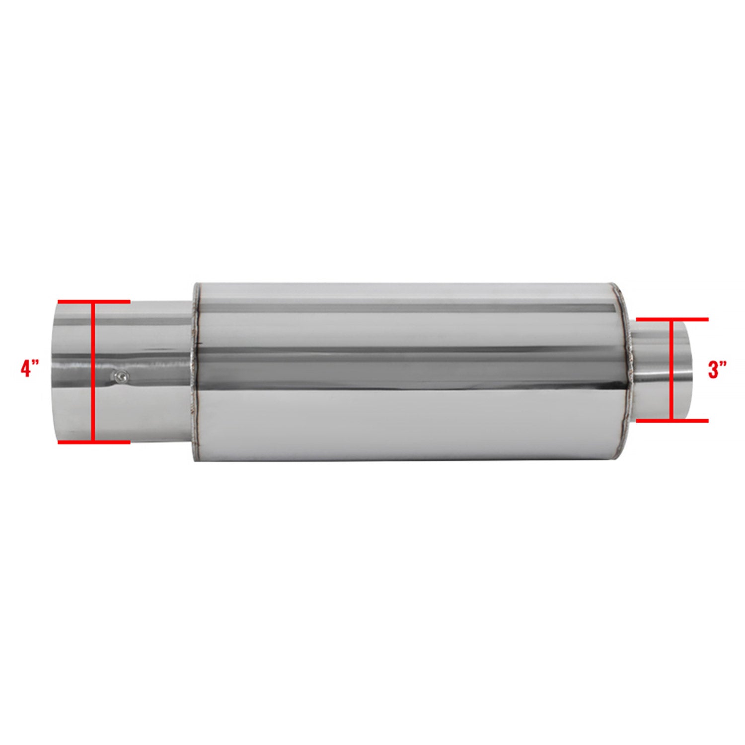 Universal 3" Inlet/4" Outlet S.Steel Spiral Flow Exhaust Muffler w/ Silencer