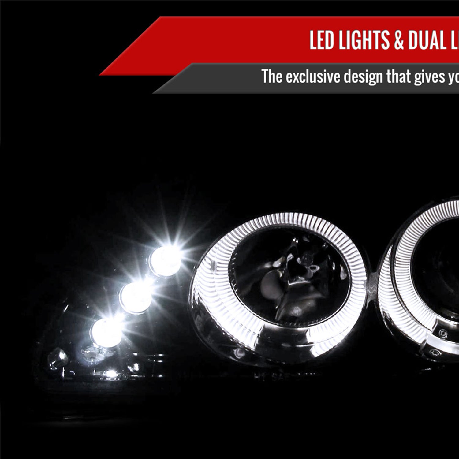 1992-1995 Honda Civic Dual Halo Projector Headlights Glossy Black/Smoke Lens