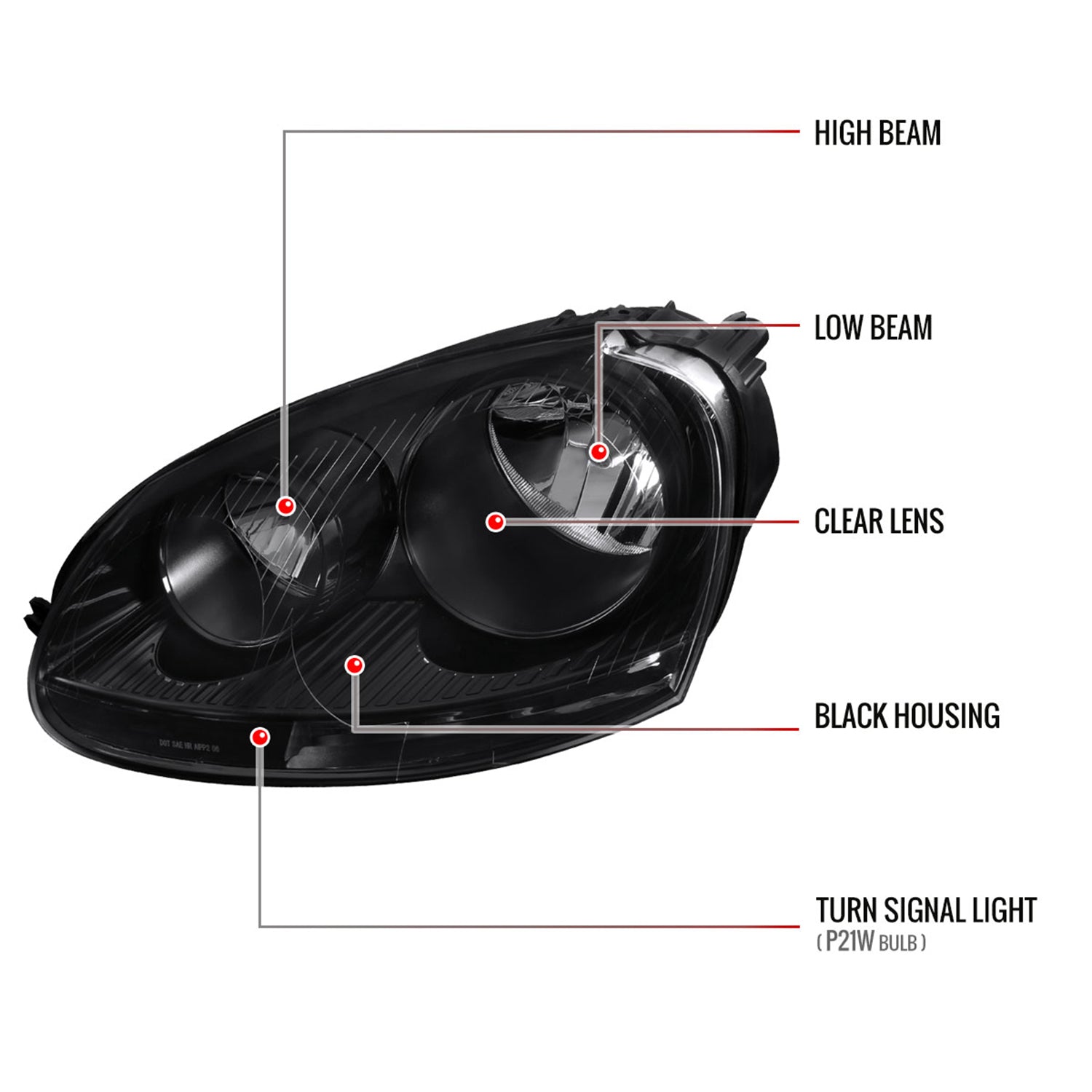 2005-2010 VW Golf Mk5 /Jetta/Rabbit Factory Headlights P21W Signal Bulbs Black