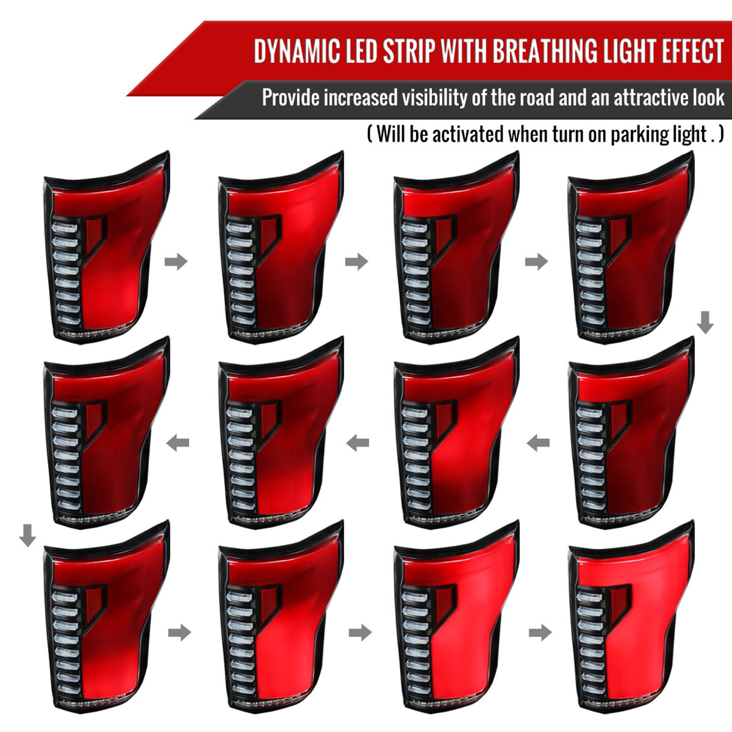 2015-2017 Ford F-150 Turn Signal Animated Red LED Bar Tail Lights Matt Black