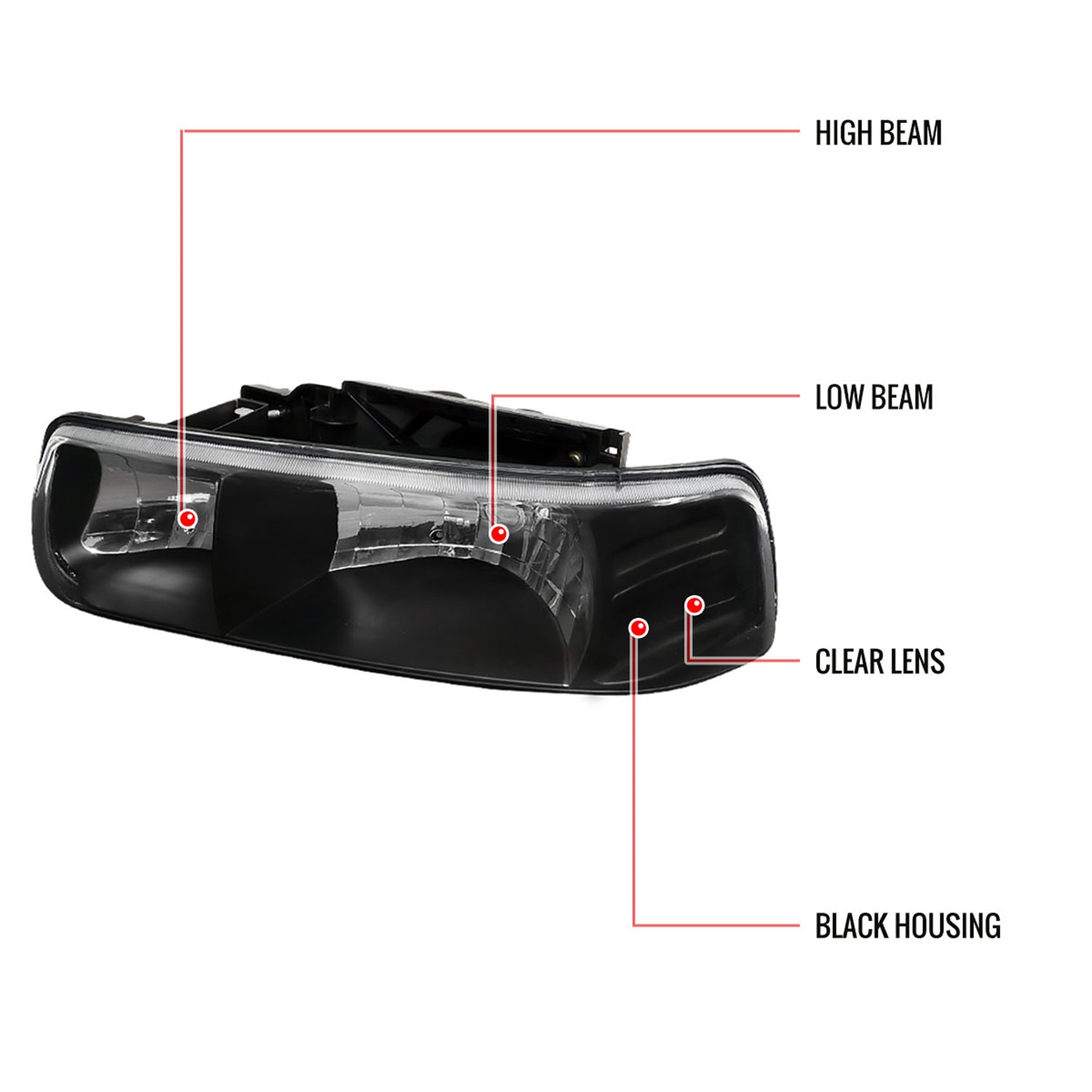 1999-2002 Chevy Silverado/Suburban/Tahoe Headlights LED Corner Signal Black