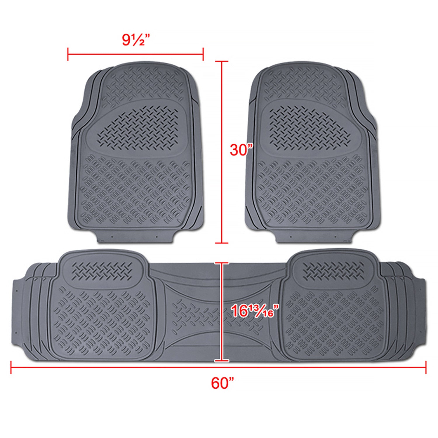 Universal fit Rubber Car Floor Mats Liner All Weather 3Pcs Gray