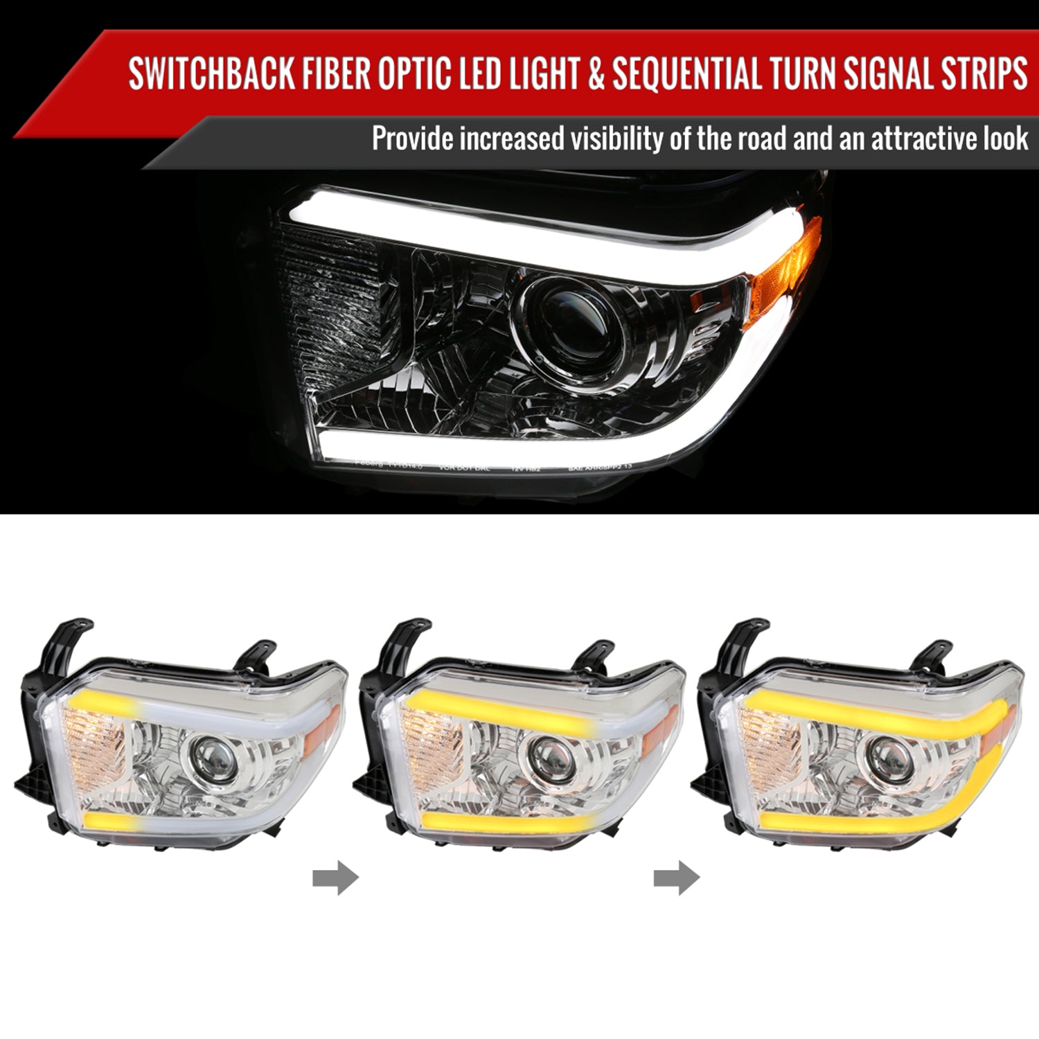 2014-2021 Toyota Tundra LED Turn Signal LED Bar Projector Headlights Chrome