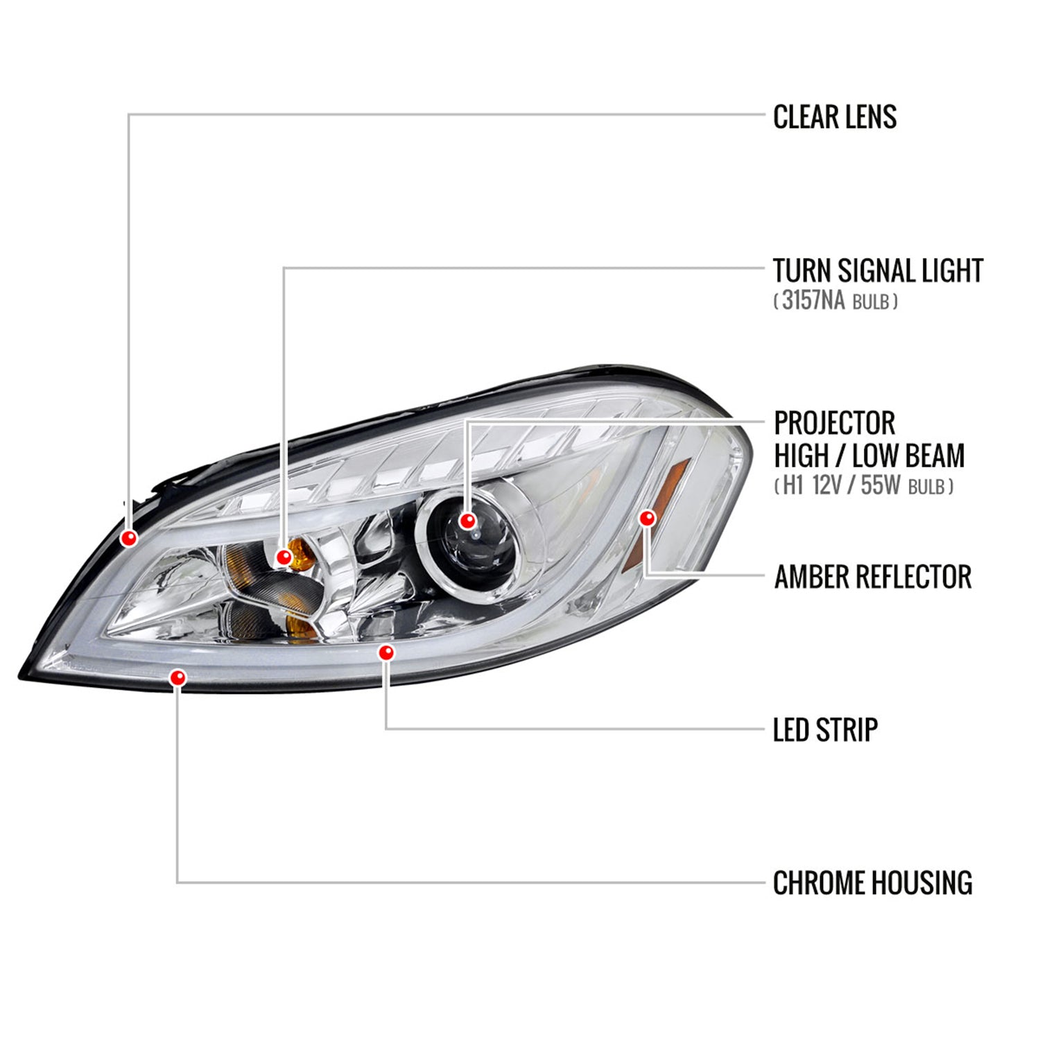 2006-2013 Chevy Impala /Impala Limited /Monte Carlo LED Bar Headlights Chrome