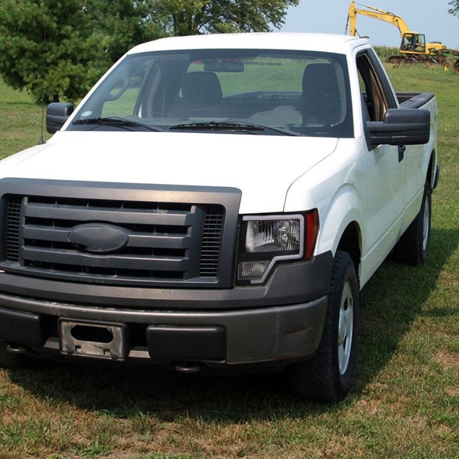 2009-2014 Ford F-150 LED Bar Factory Headlights Amber Reflectors Matt Black