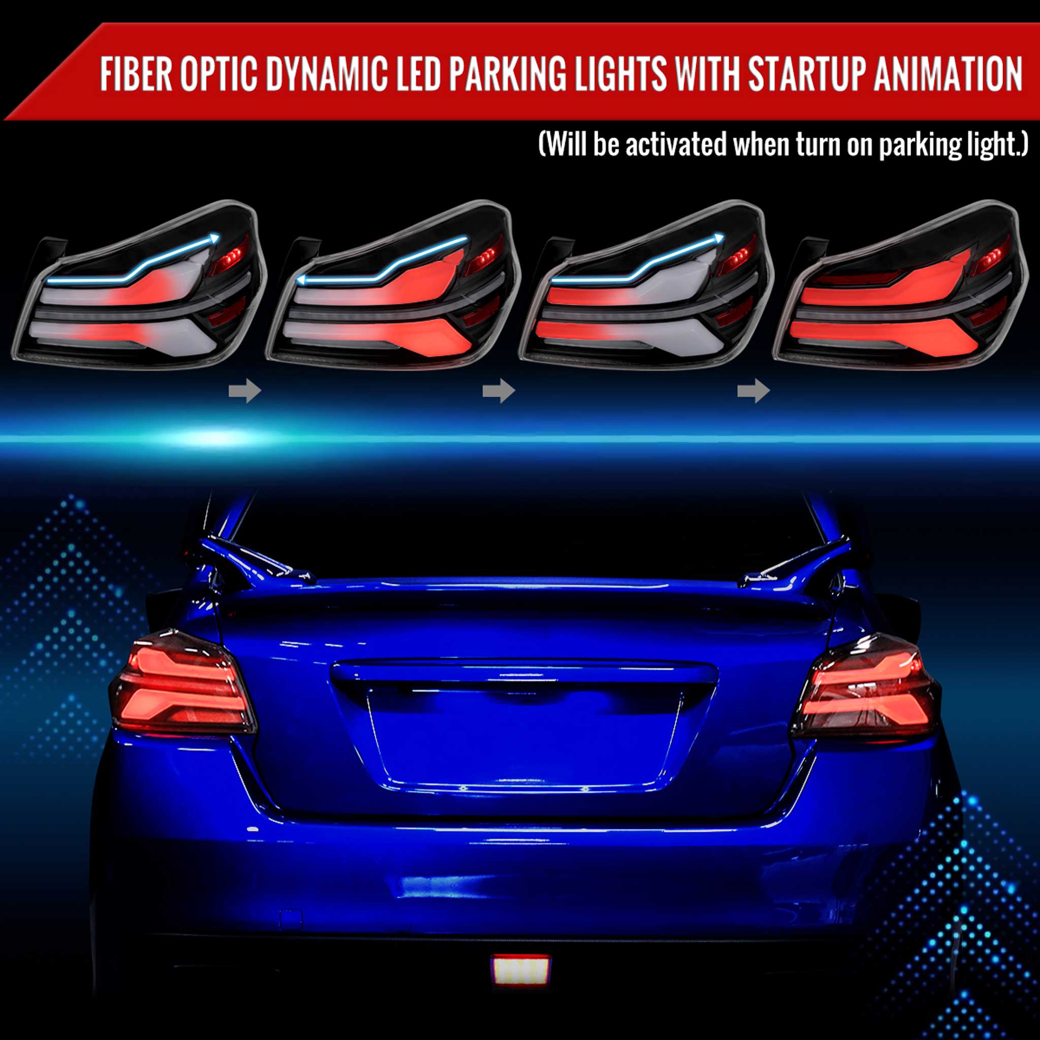 For Subaru WRX STi 015-2021 LED Tail Light Sequential Turn Signal Matte Black Clear Brake Reverse