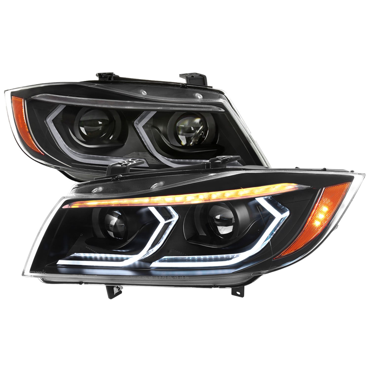 2006-2011 BMW E90 3 Series Sedan 3D Iced LED Dual Projector Headlights Black