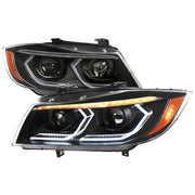 2006-2011 BMW E90 3 Series Sedan 3D Iced LED Dual Projector Headlights Black