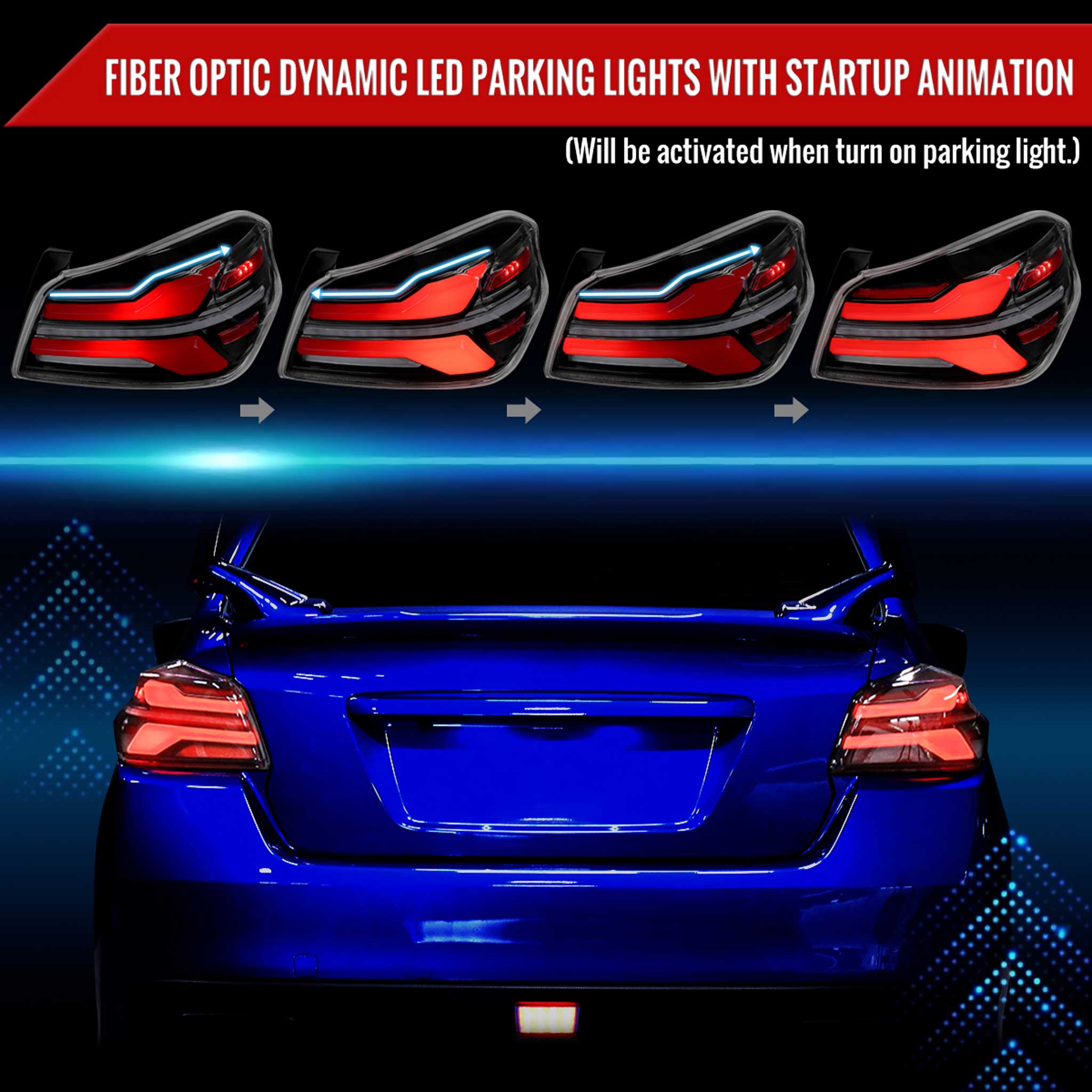 For Subaru WRX STi 015-2021 LED Tail Light Sequential Glossy Black Clear Brake Reverse Marker Strip