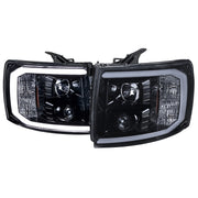 2007-2013 Chevy Silverado 1500/2500HD 3500HD LED C-Bar Headlights Glossy Black