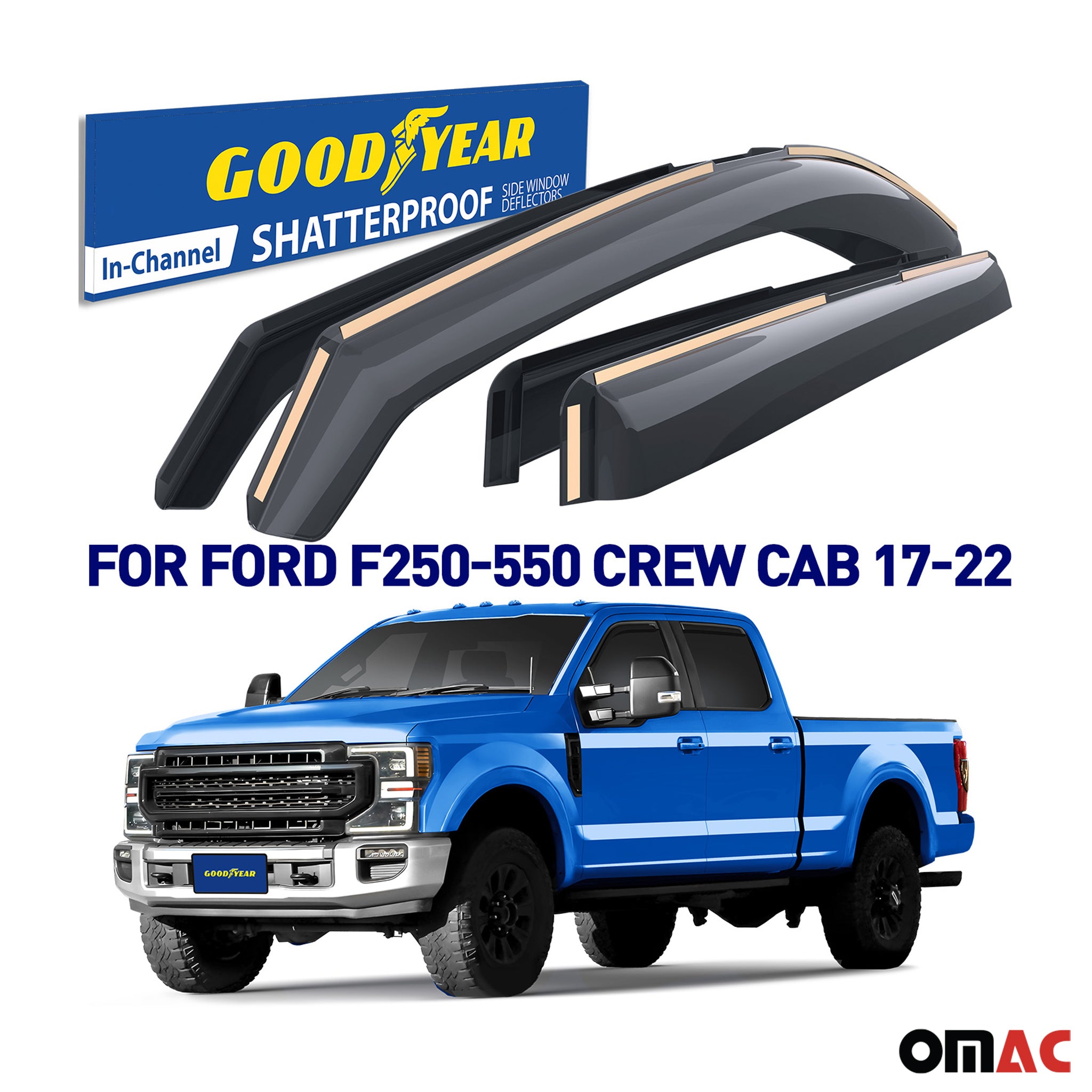 Goodyear Wind Deflectors for Ford F250 F350 F450 SuperDuty 2017-22 Crew Cab 4Pcs