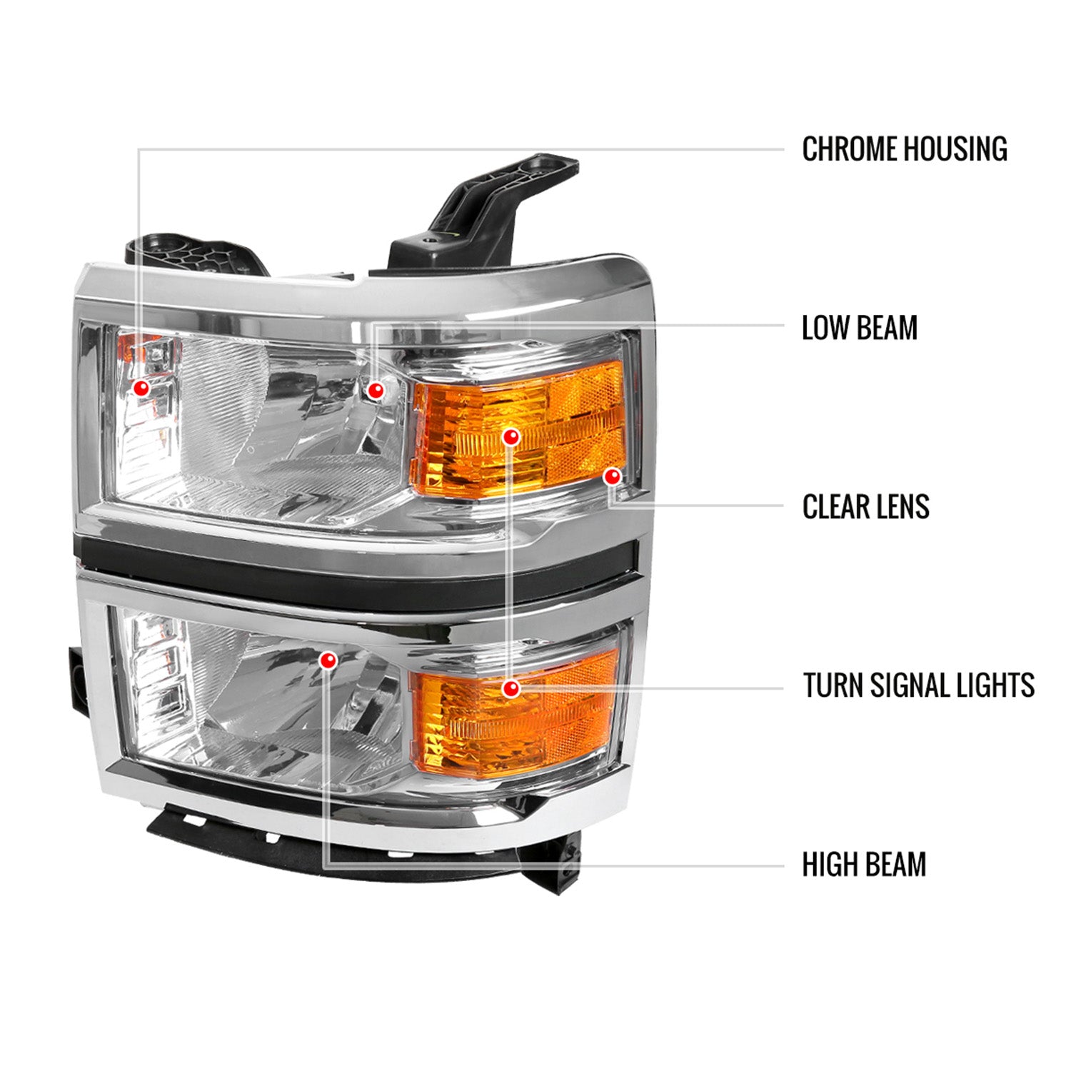 2014-2015 Chevy Silverado 1500 Factory Headlights Amber Reflectors Chrome