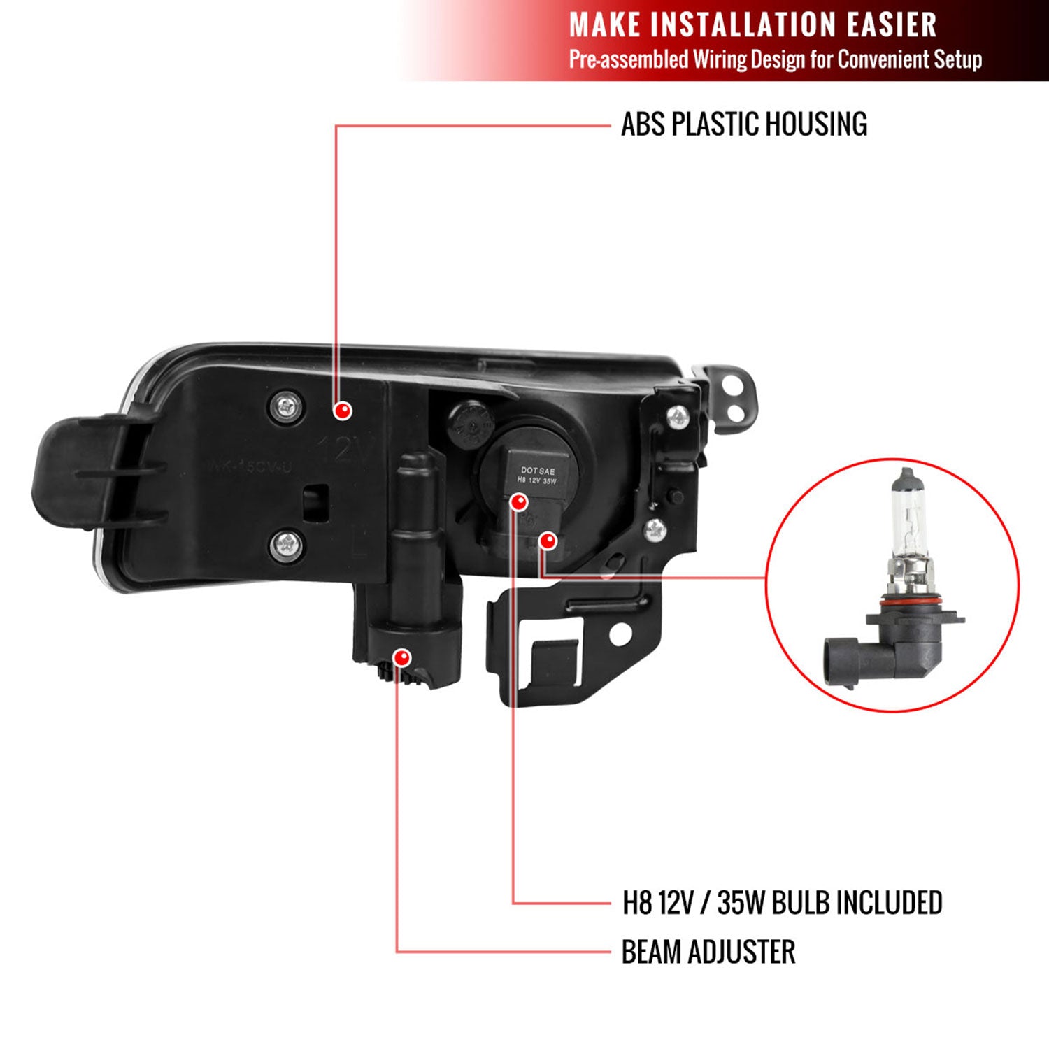 2015-2016 Honda CR-V H8 Fog Lights Switch & Wiring Harness Chrome Housin/Clear