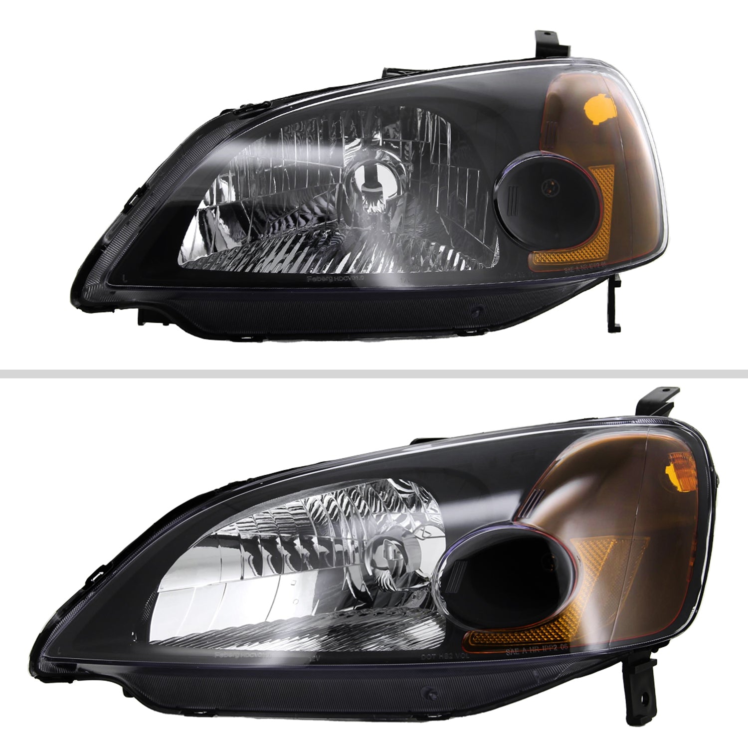 2001-2003 Honda Civic Factory Style Headlights Matte Black/Clear Lens