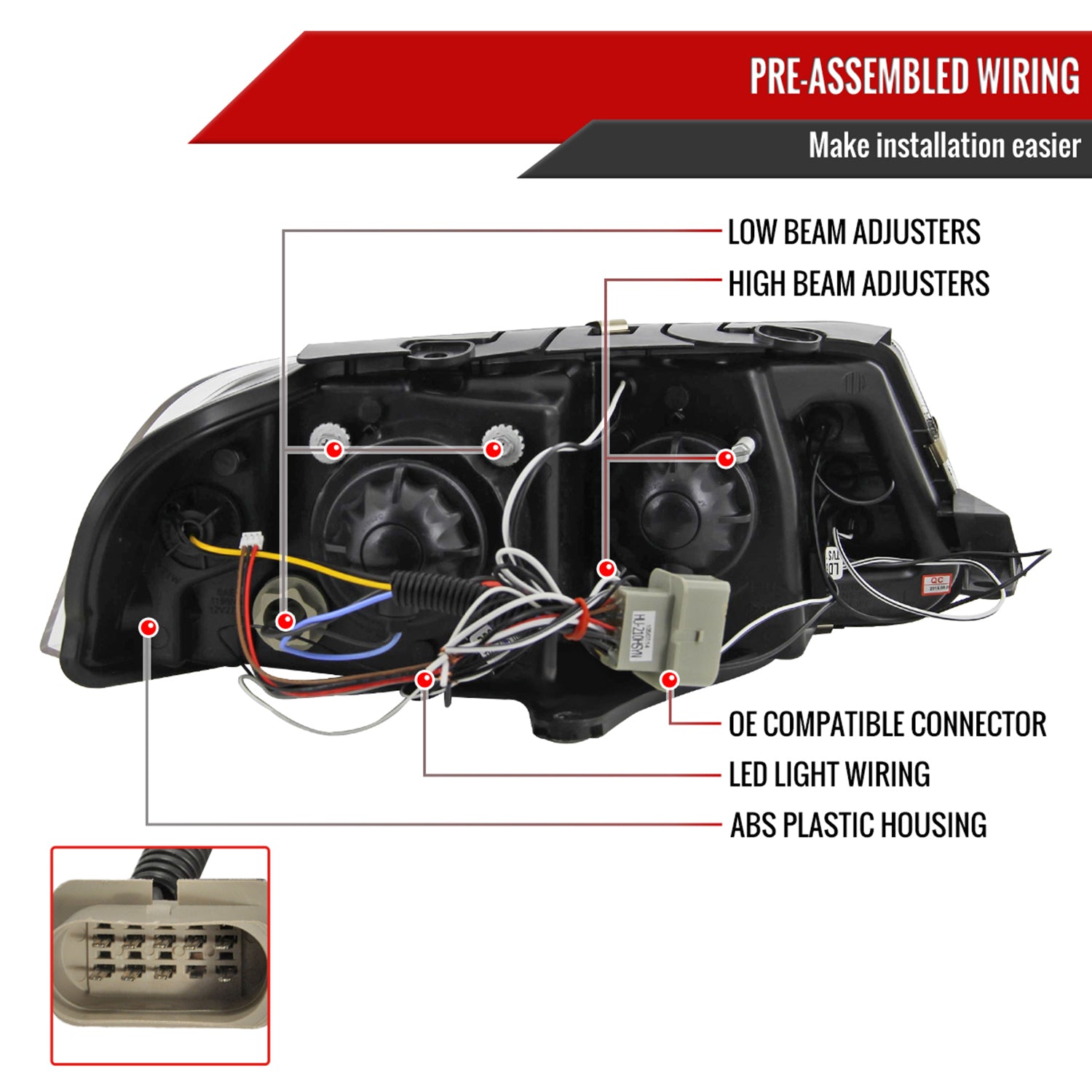 2001-2005 VW Passat Dual Halo Projector Headlights Matte Black/Clear Lens