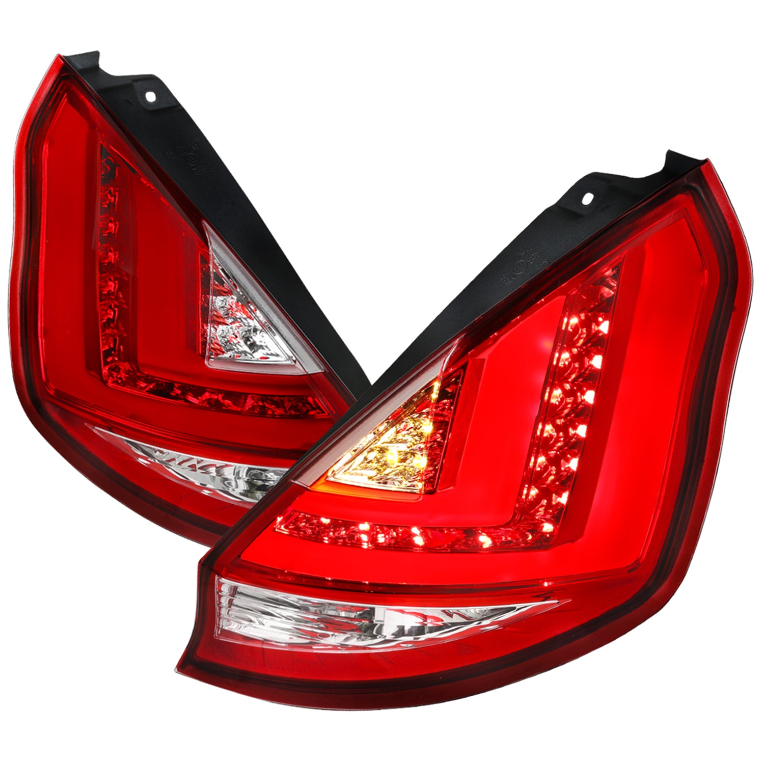 2011-2013 Ford Fiesta Hatchback LED Tail Lights Chrome Housing/Red Lens