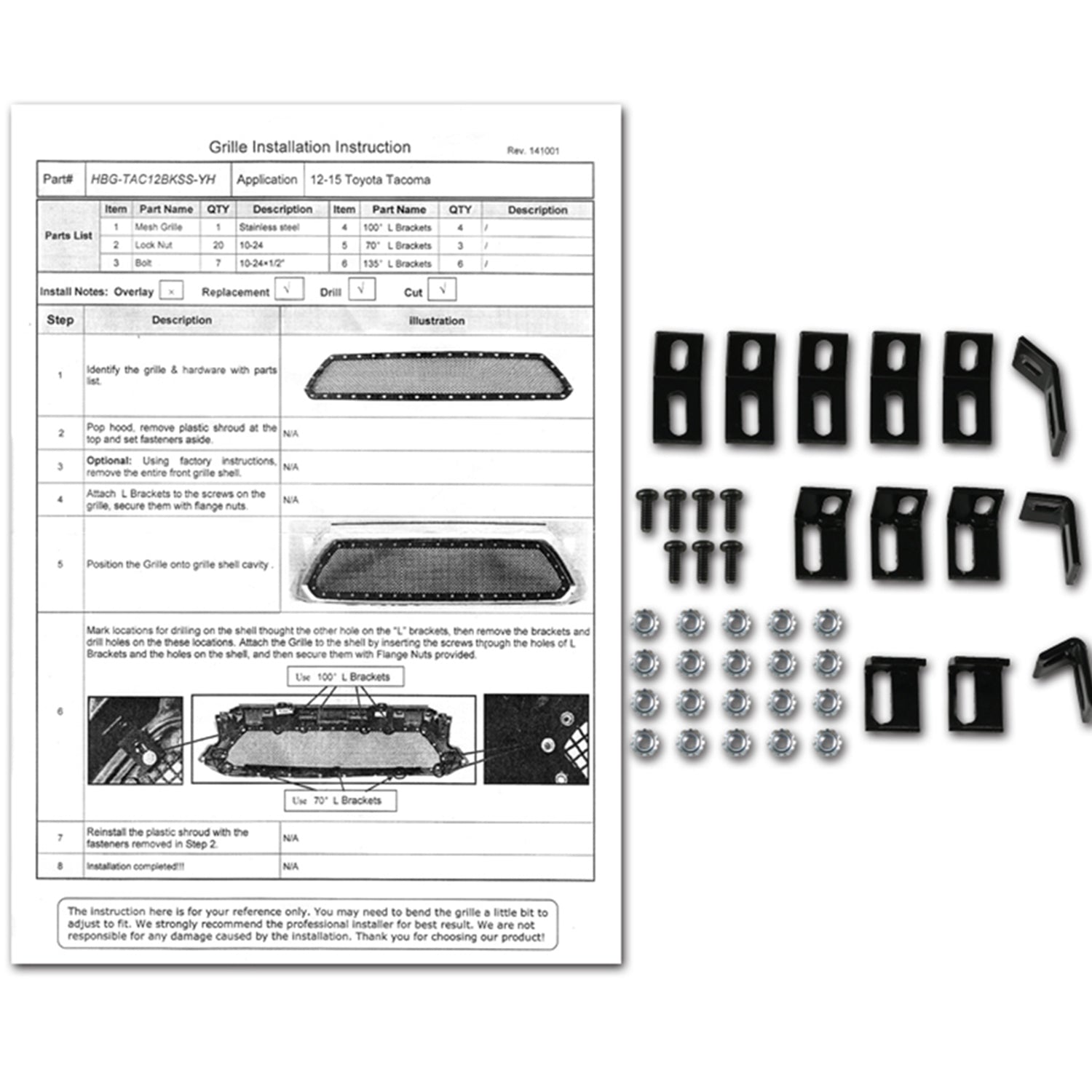 2012-2015 Toyota Tacoma Rivet Style Black Stainless Steel Mesh Grille Insert