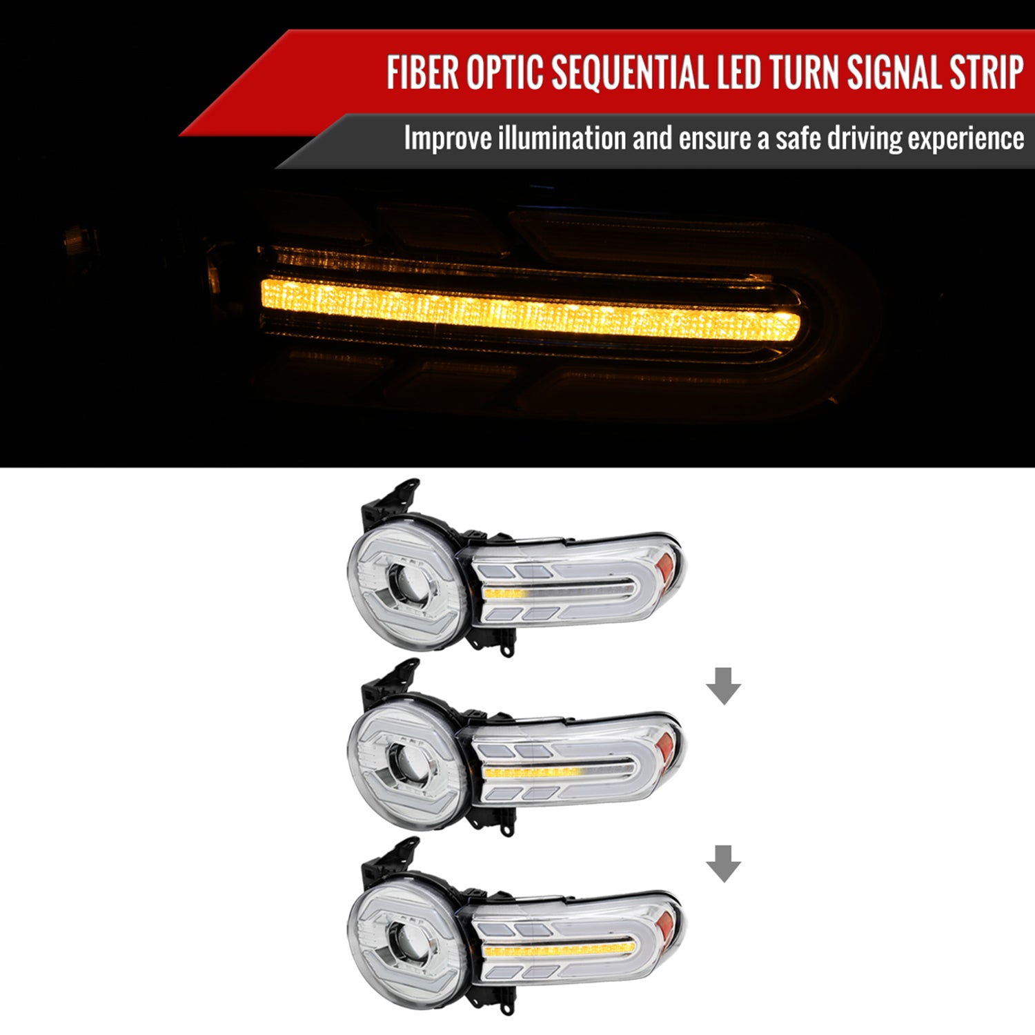 2007-2014 Toyota FJ Cruiser Signal Animated LED Projector Headlights Chrome