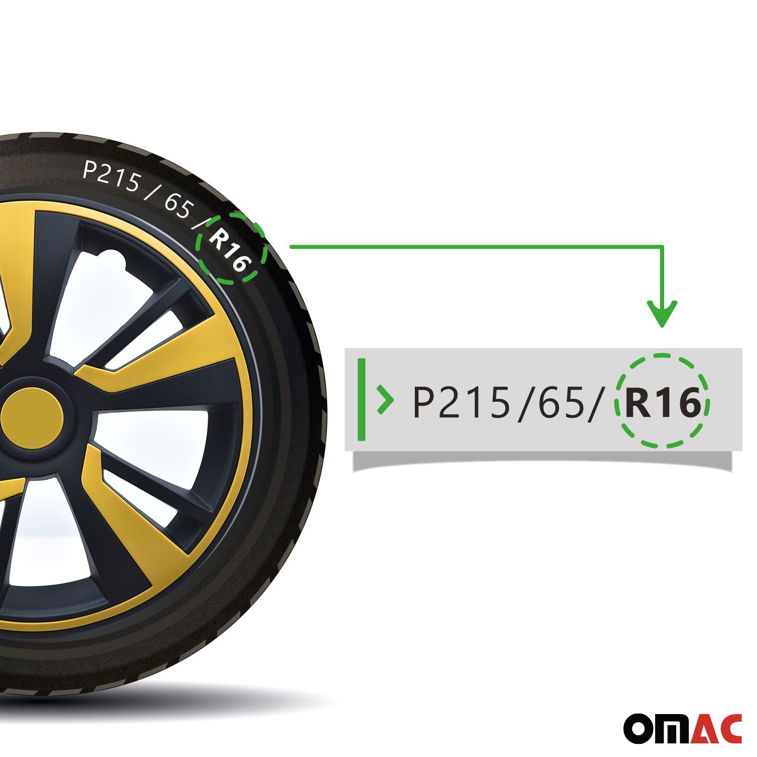 Twintone Hub Caps Wheel Cover 16" Black Matt & Yellow Insert Full Set 4 pcs.