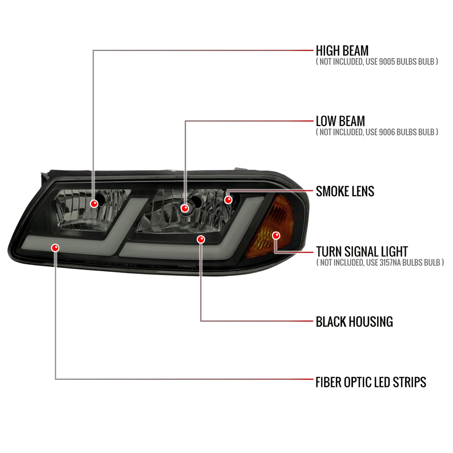 2000-2005 Chevy Impala LED Bar Factory Style Headlights Matte Black/Smoke Lens