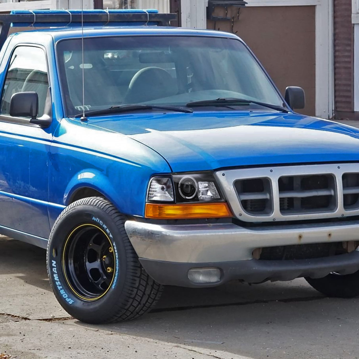 1998-2000 Ford Ranger Halo Projector Headlights Matte Black/Clear Lens