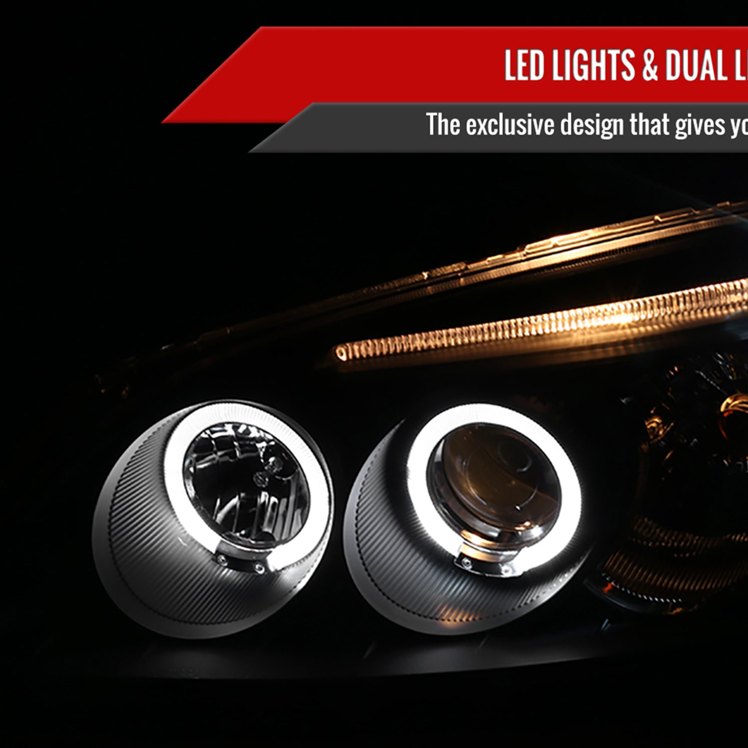 2001-2003 Honda Civic Dual Halo Projector Headlights Matte Black/Clear Lens