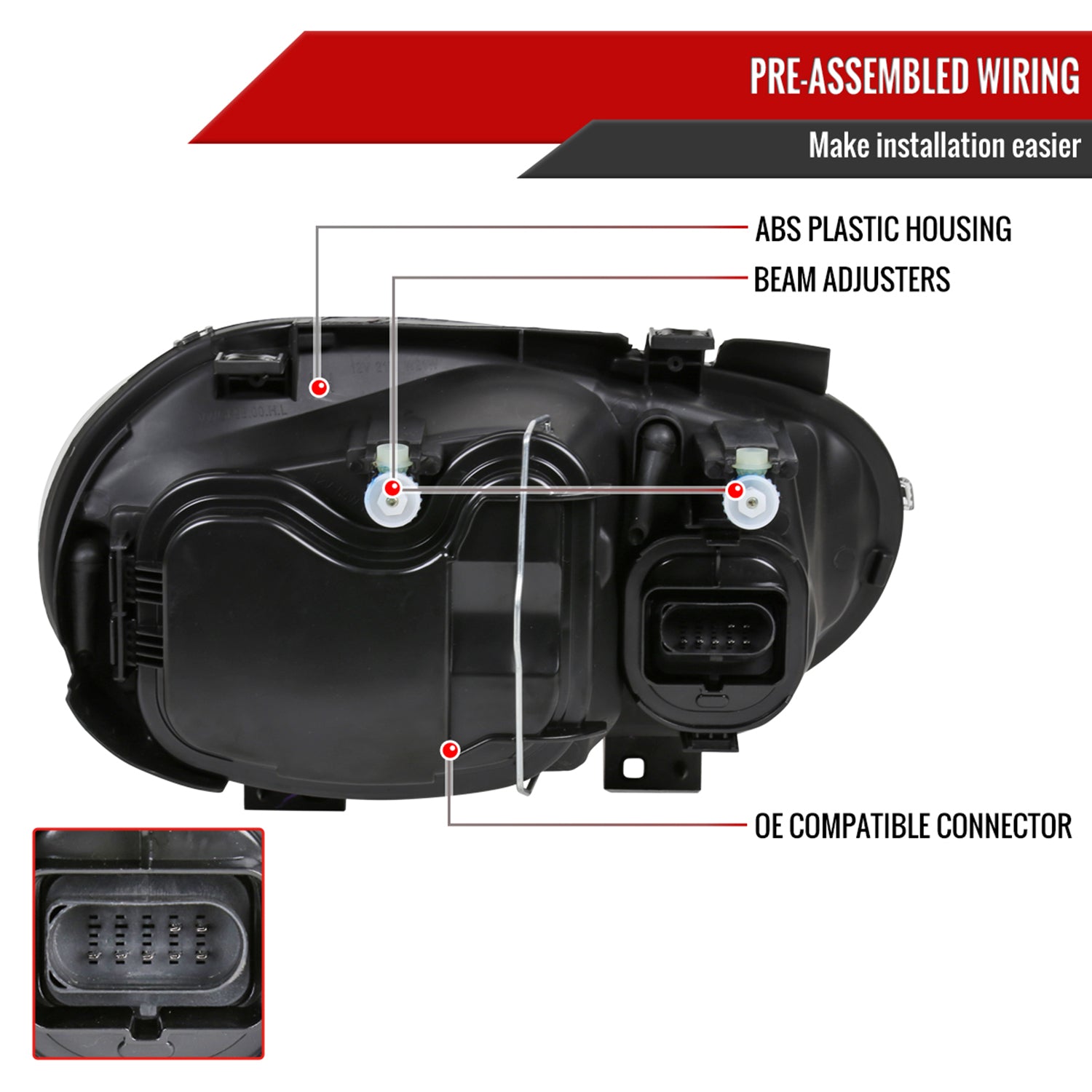 1999-2006 VW Golf Mk4 GTI/R32 Cabrio V2 Factory Headlights Matt Black