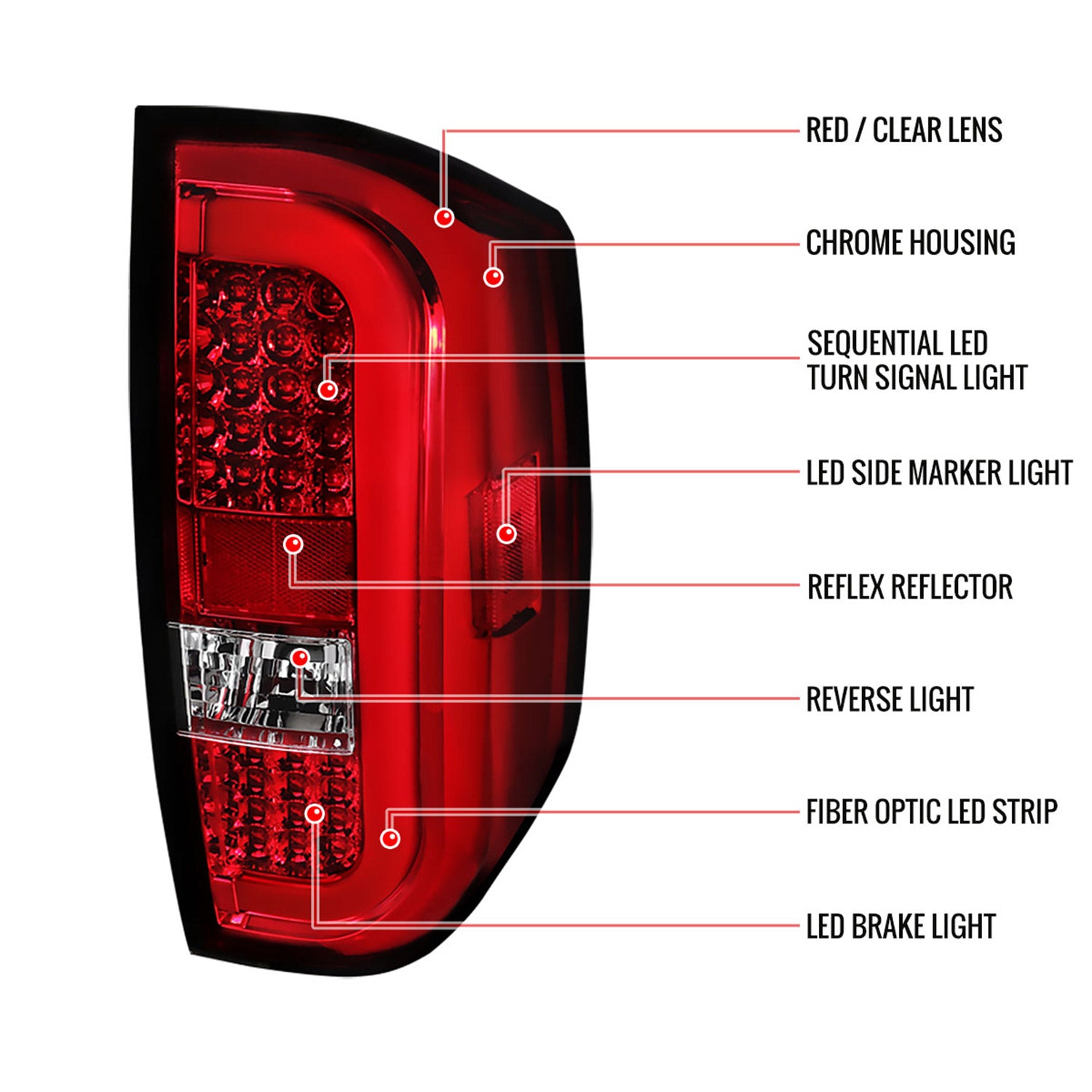 2014-2021 Toyota Tundra Sequential LED Tail Lights Chrome/Red Clear Lens
