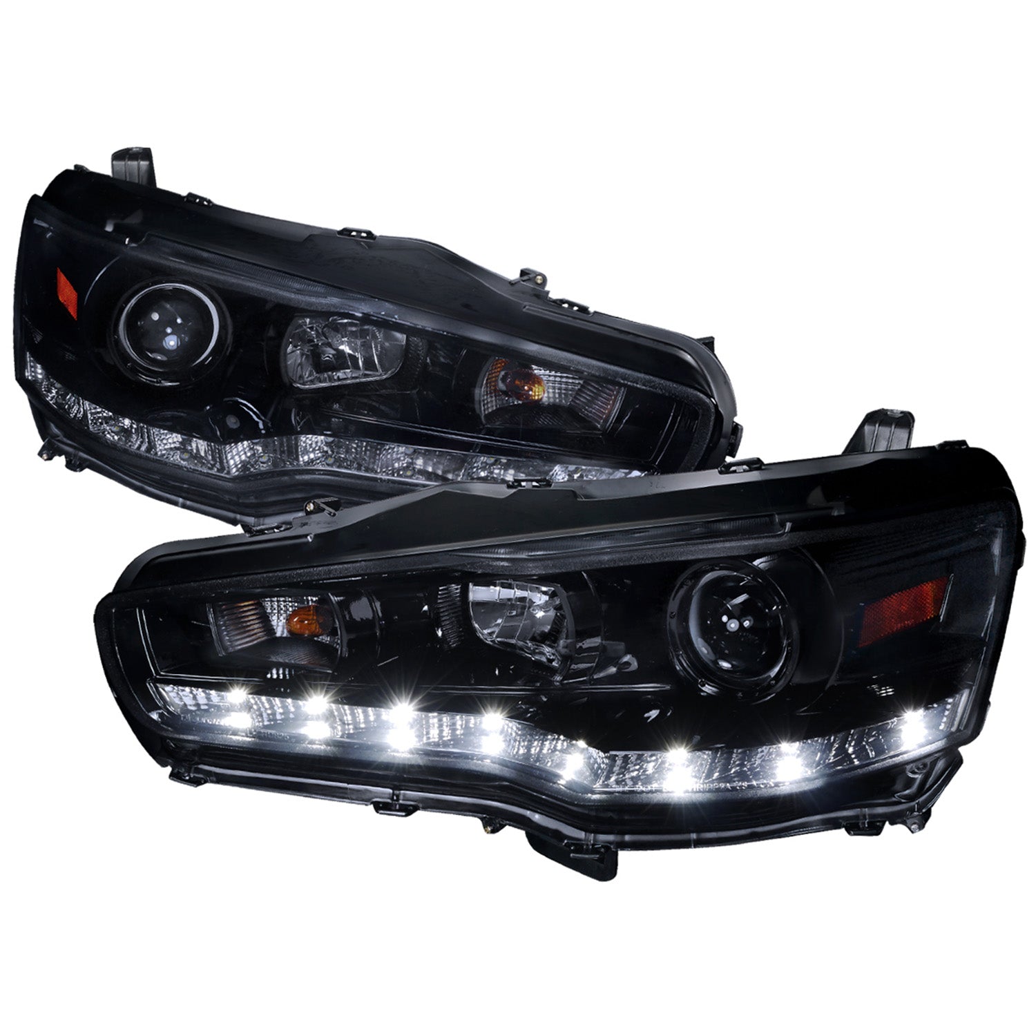2008-2015 Mitsubishi Lancer EVO Projector Headlights SMD LED Light Strip Smoke