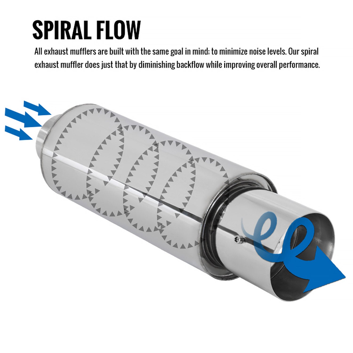 Universal 3" Inlet/4" Outlet S.Steel Spiral Flow Exhaust Muffler w/ Silencer
