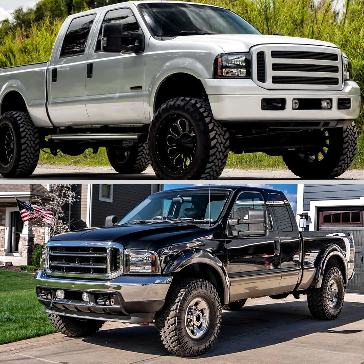 2005-2007 Ford F-250/350/450/550/Excursion Crystal Headlights LED Light Black