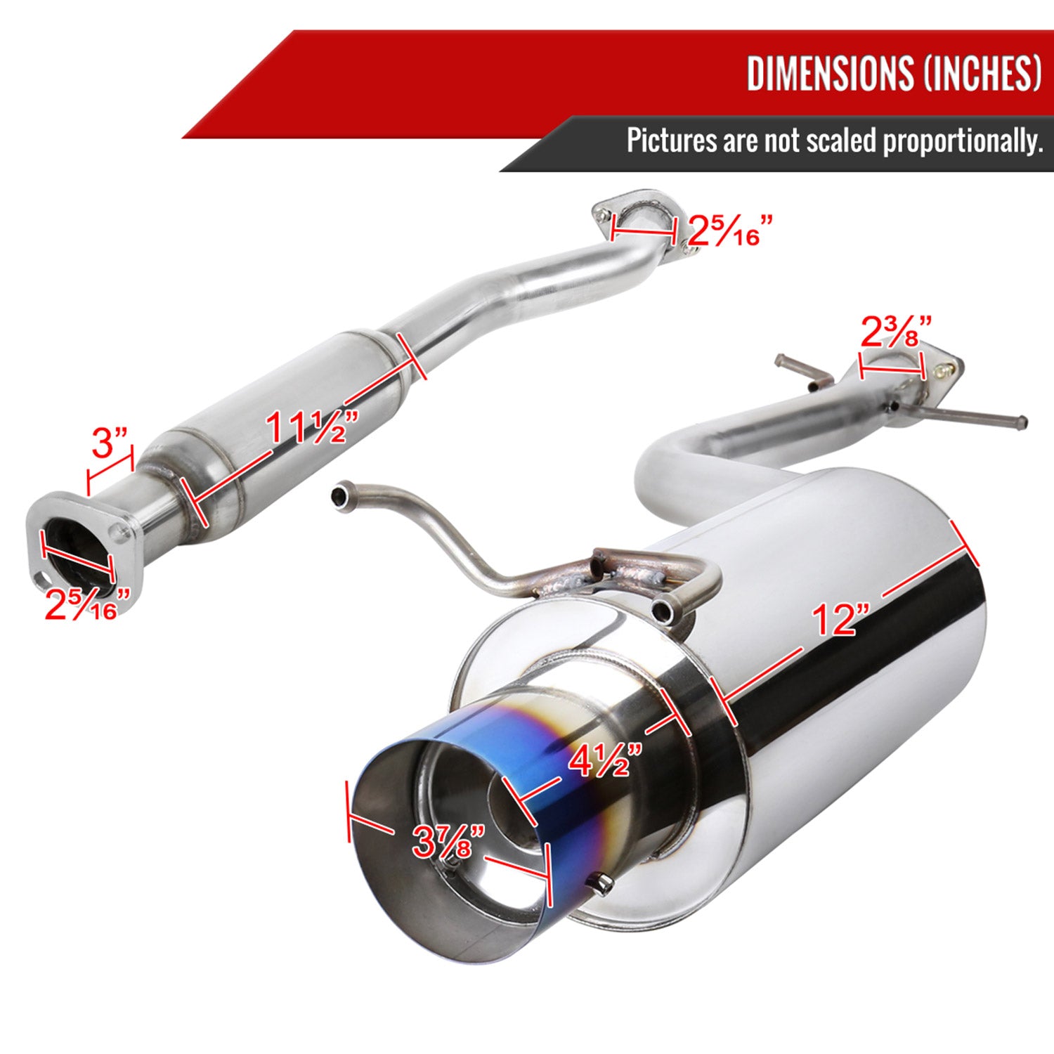 2001-2005 Lexus IS300 T-304 S.Steel Catback Exhaust System w/ Burnt Tip